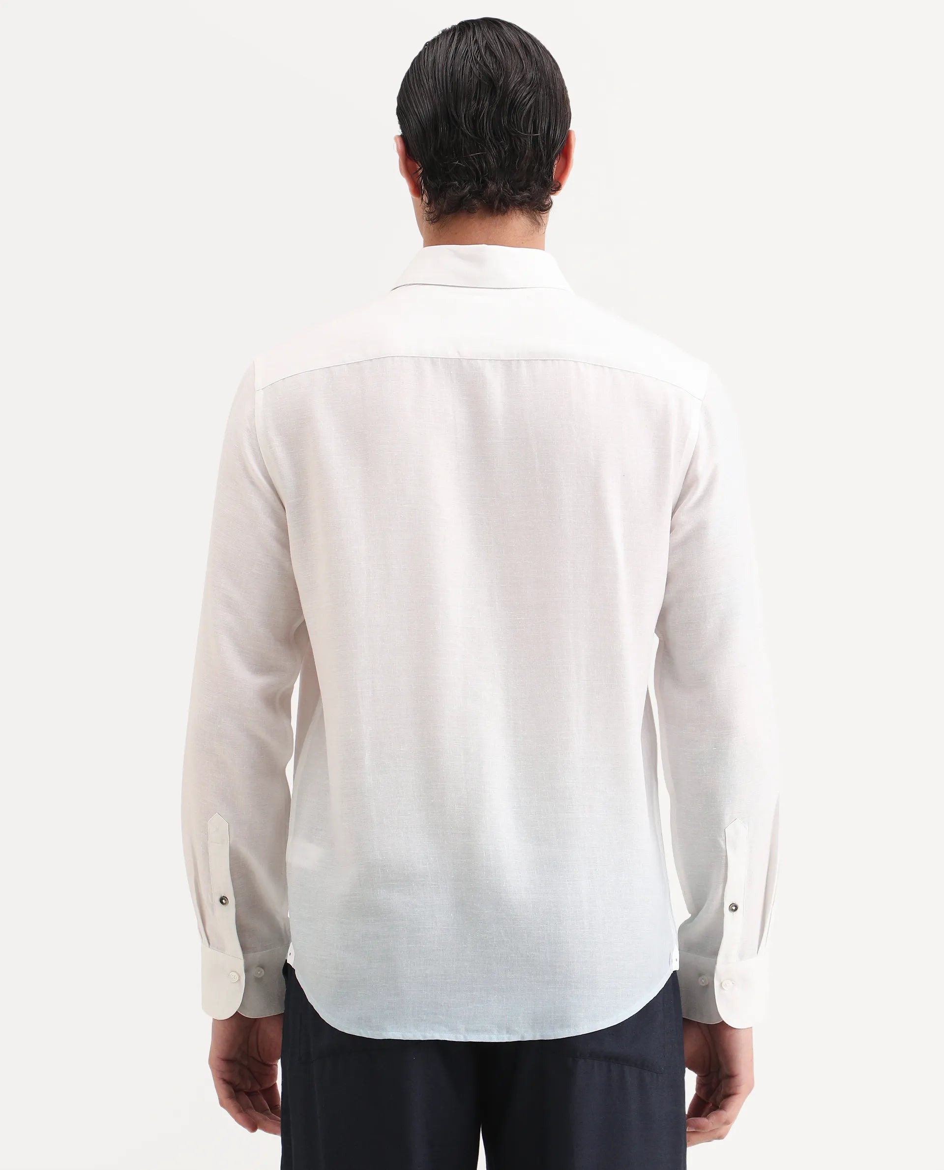 Rare Rabbit Men's Uvex White Linen Blend Fabric Full Sleeve Spread Collar Regular Fit Abstract Print Shirt