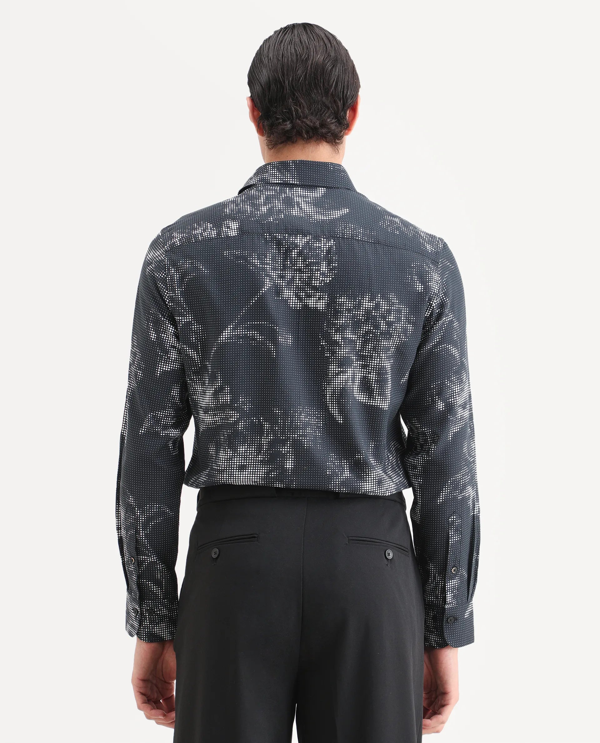 Rare Rabbit Men's Xald Black Modal Blend Fabric Full Sleeve Spread Collar Regular Fit Floral Print Shirt