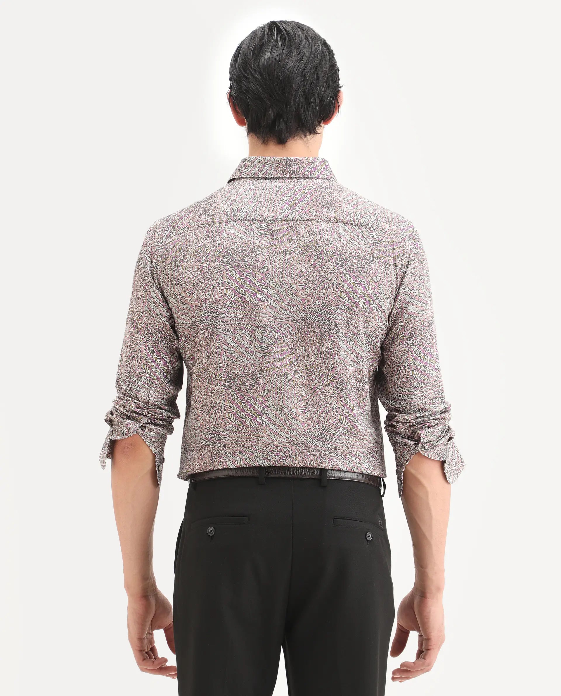 Rare Rabbit Men's Xion-1 Multi Cotton Blend Fabric Full Sleeve Spread Collar Regular Fit Abstract Print Shirt