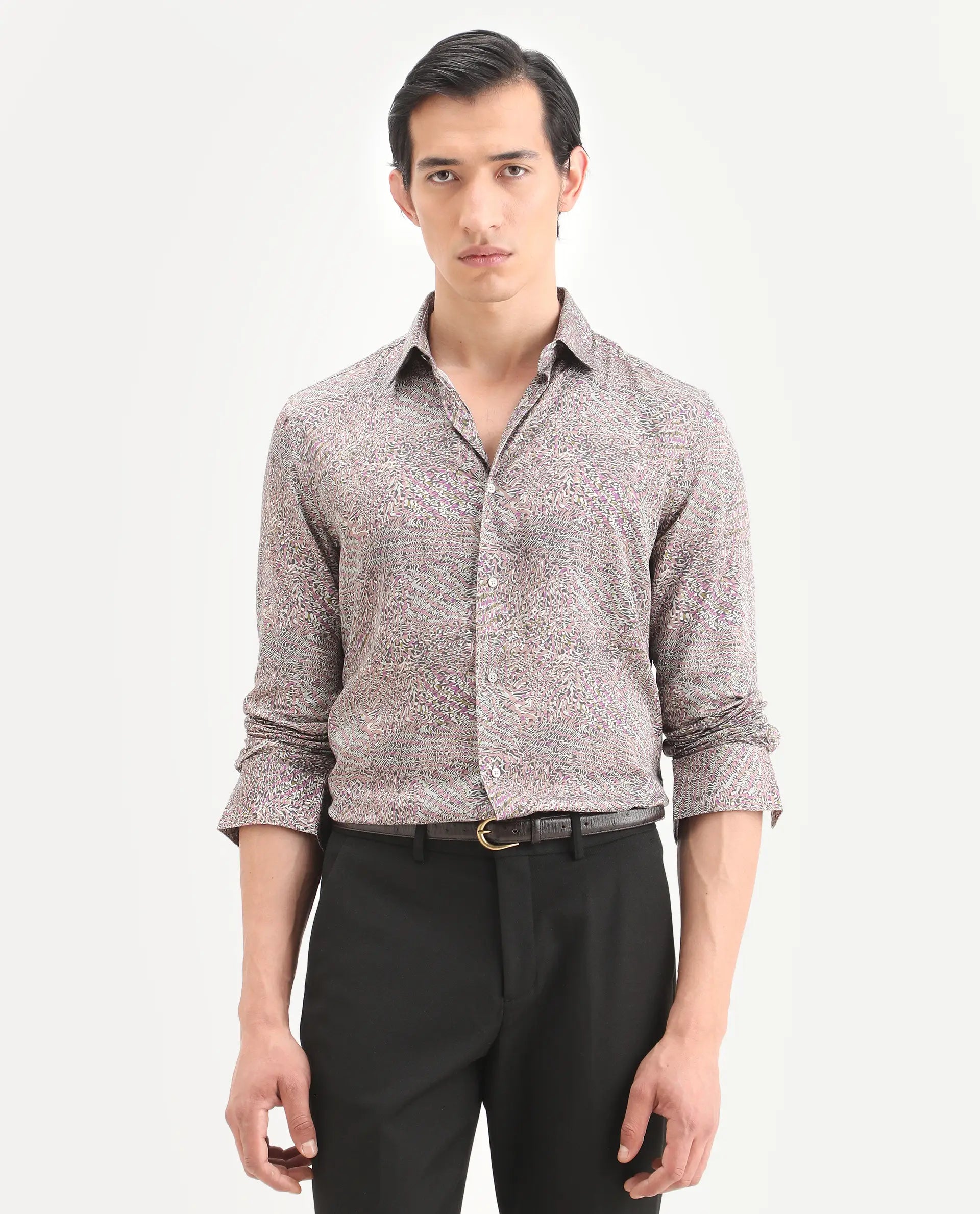 Rare Rabbit Men's Xion-1 Multi Cotton Blend Fabric Full Sleeve Spread Collar Regular Fit Abstract Print Shirt