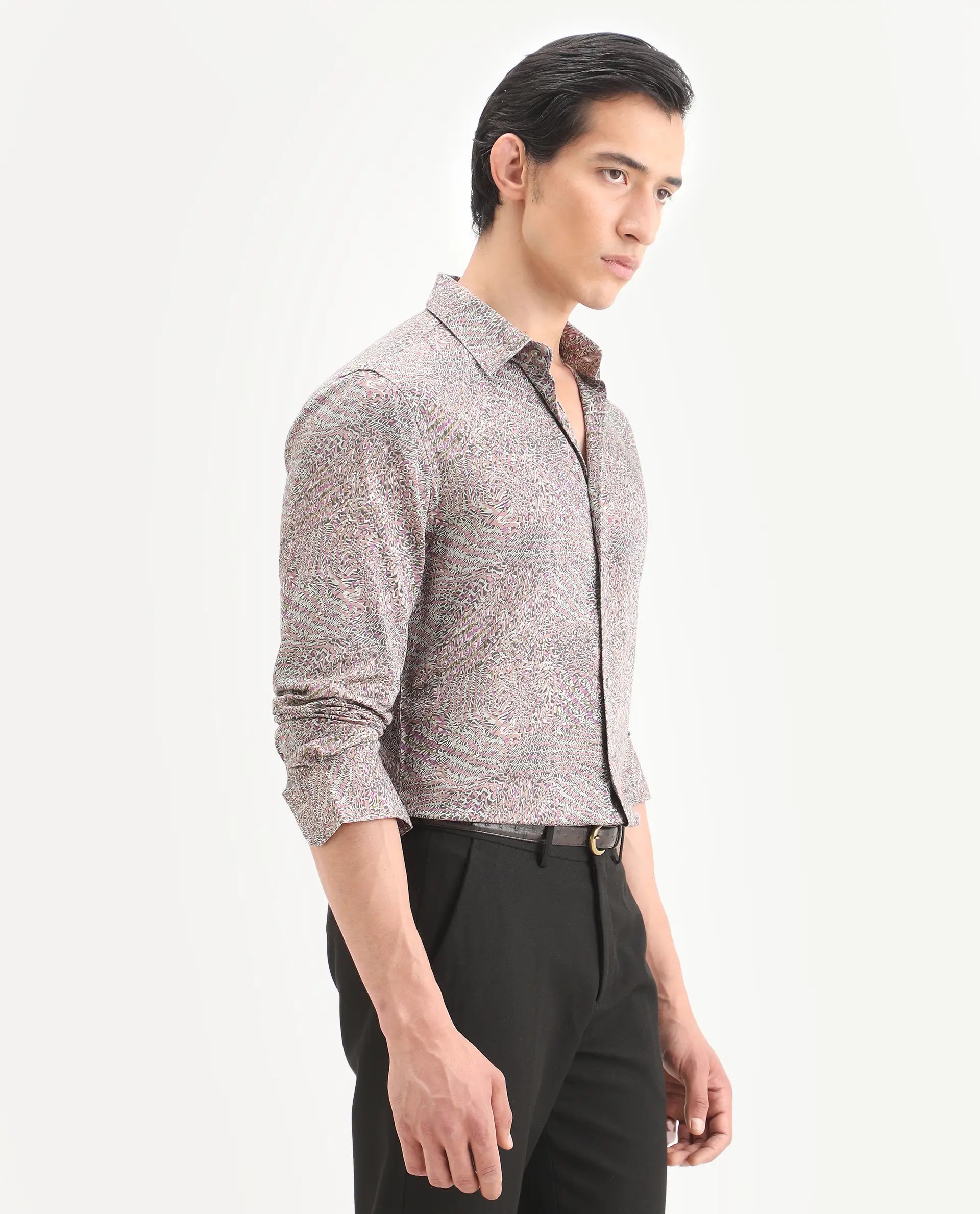 Rare Rabbit Men's Xion-1 Multi Cotton Blend Fabric Full Sleeve Spread Collar Regular Fit Abstract Print Shirt