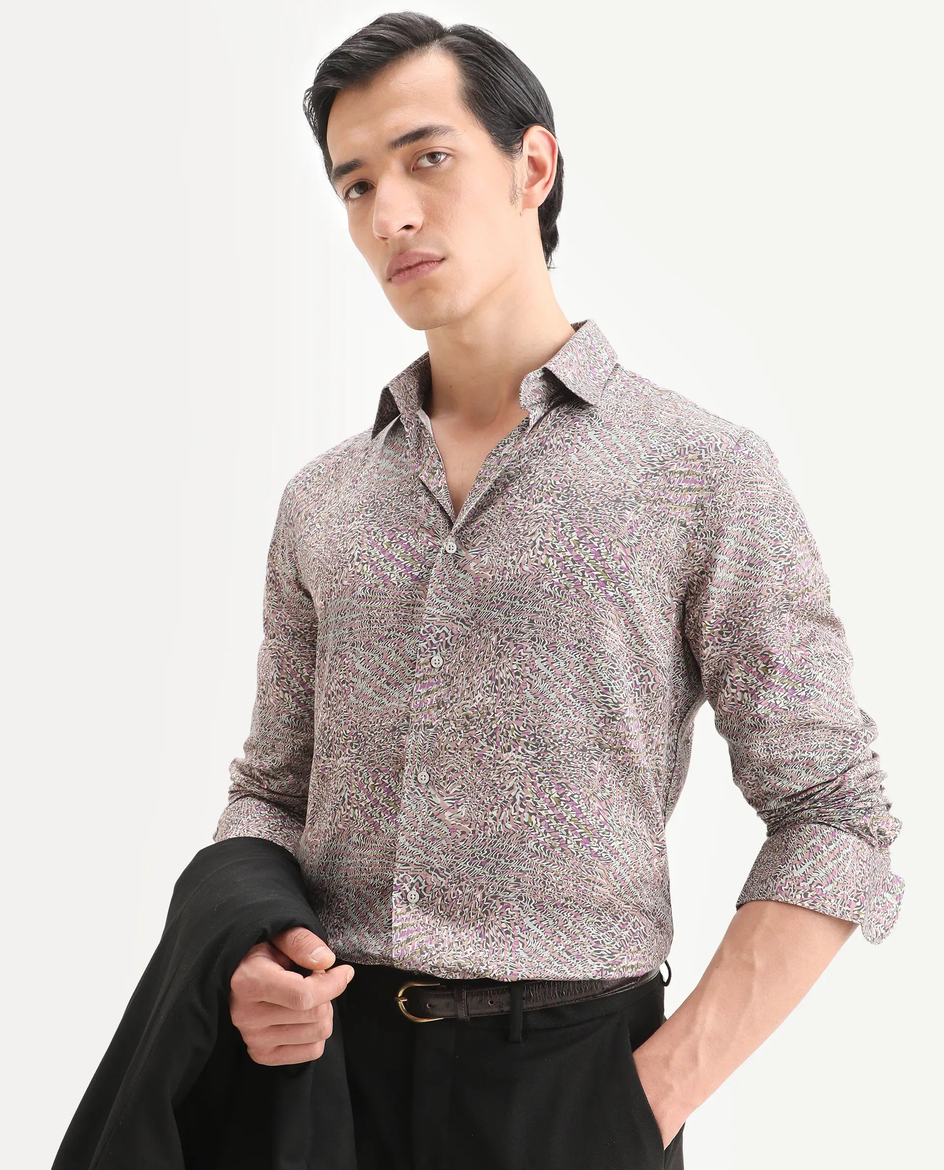 Rare Rabbit Men's Xion-1 Multi Cotton Blend Fabric Full Sleeve Spread Collar Regular Fit Abstract Print Shirt
