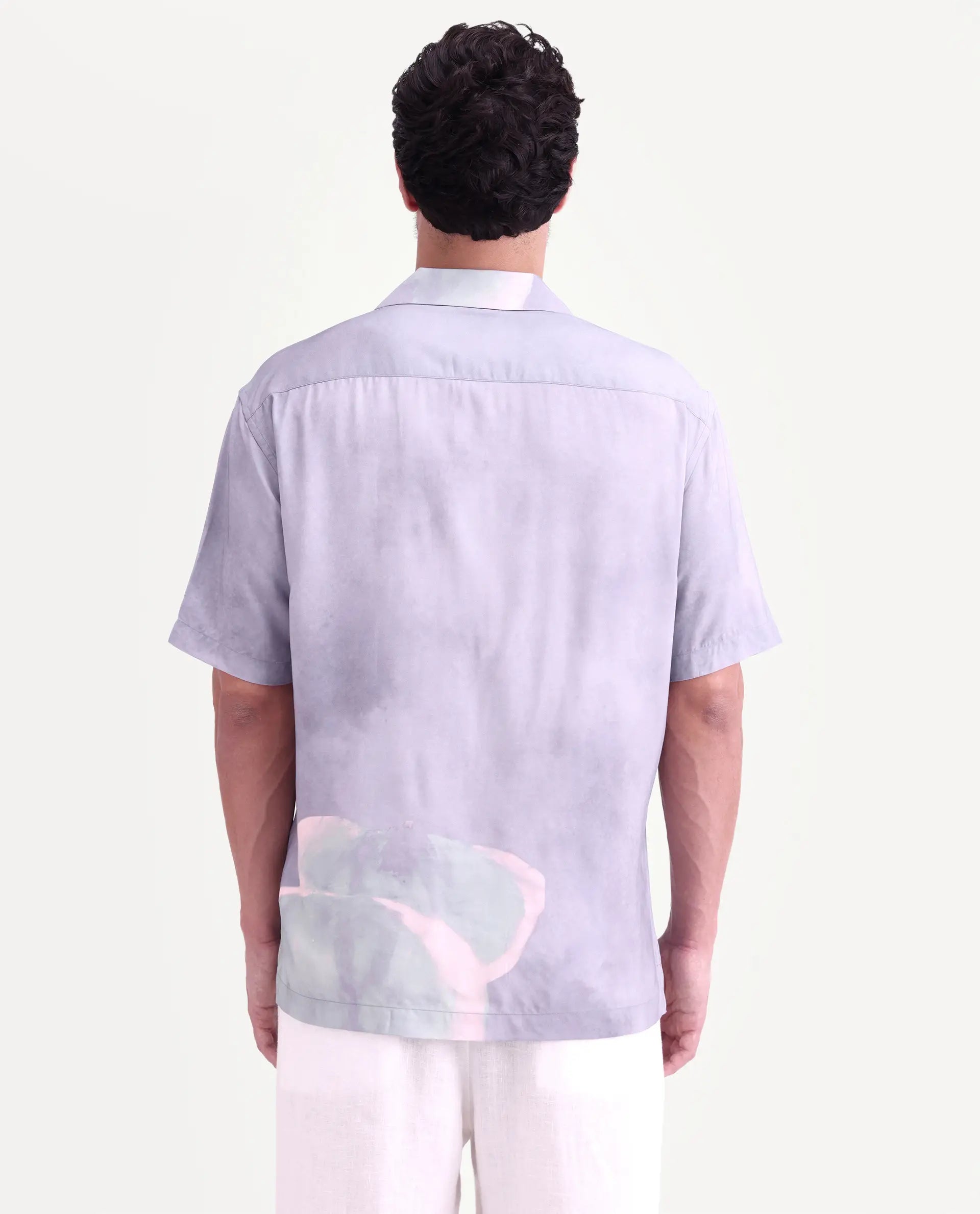 Rare Rabbit Men's Zuvk Dusky Purple Viscose Fabric Half Sleeve Cuban Collar Regular Fit Abstract Print Shirt
