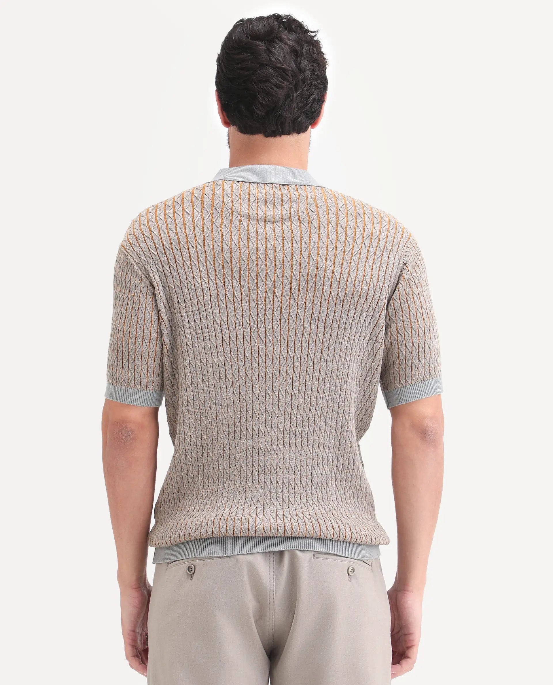 Rare Rabbit Men's Dot Light Grey Cotton Fabric Half Sleeve Regular Fit Textured Polo