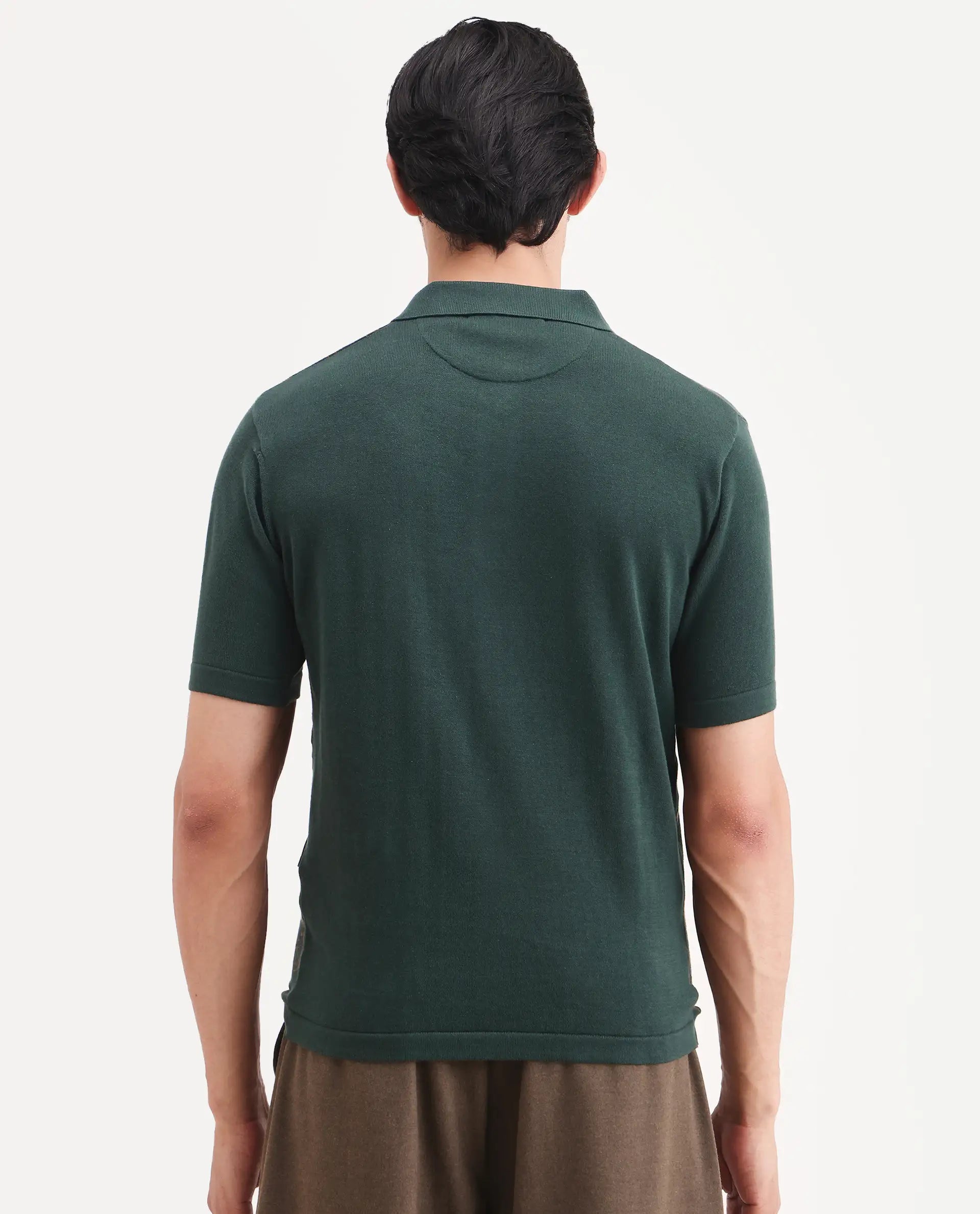 Rare Rabbit Men's Par Dark Green Cotton Fabric Full Sleeve Regular Fit Floral Print Polo