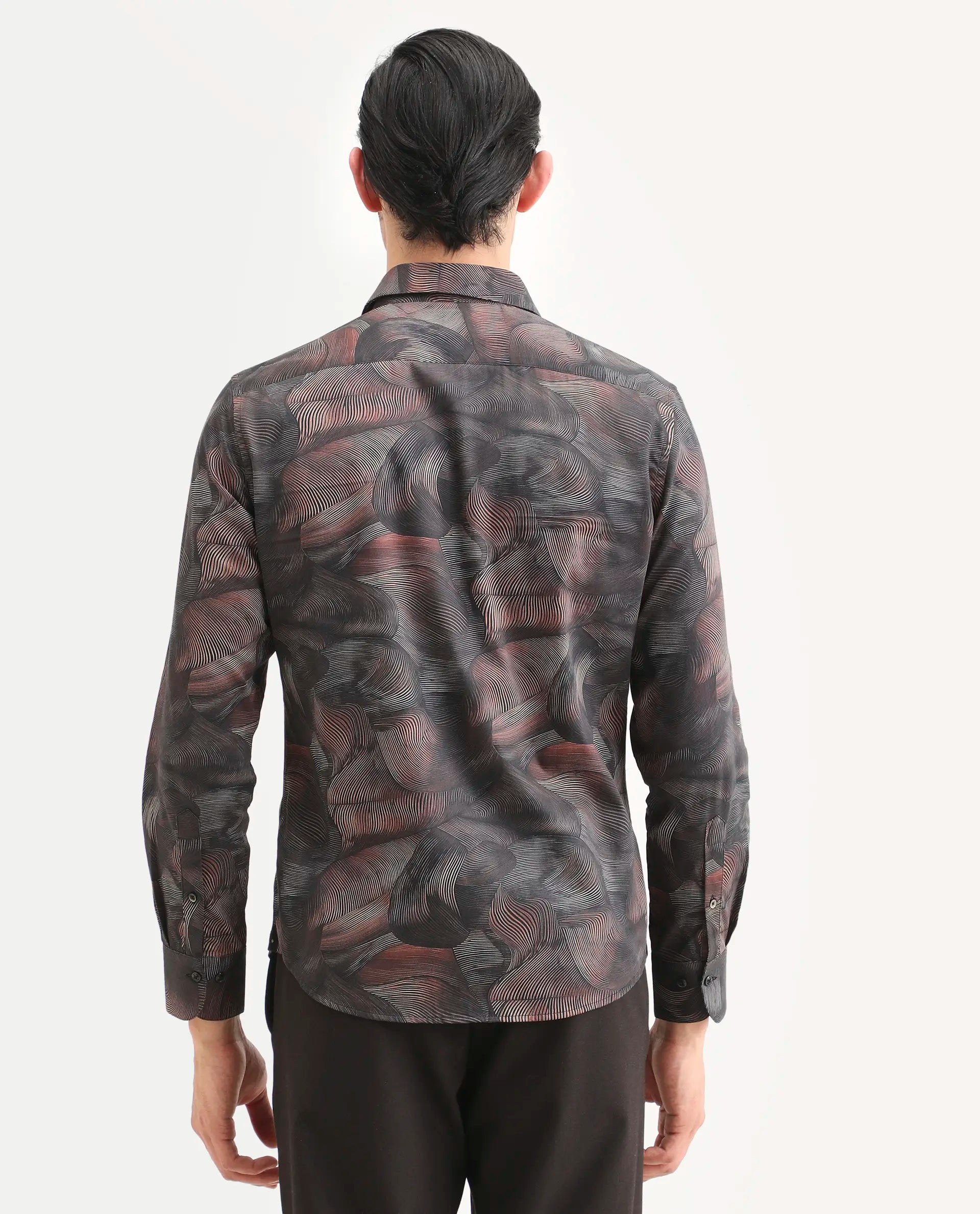 Rare Rabbit Men's Tuan Ls Brown Cotton Fabric Full Sleeve Spread Collar Regular Fit Abstract Print Shirt