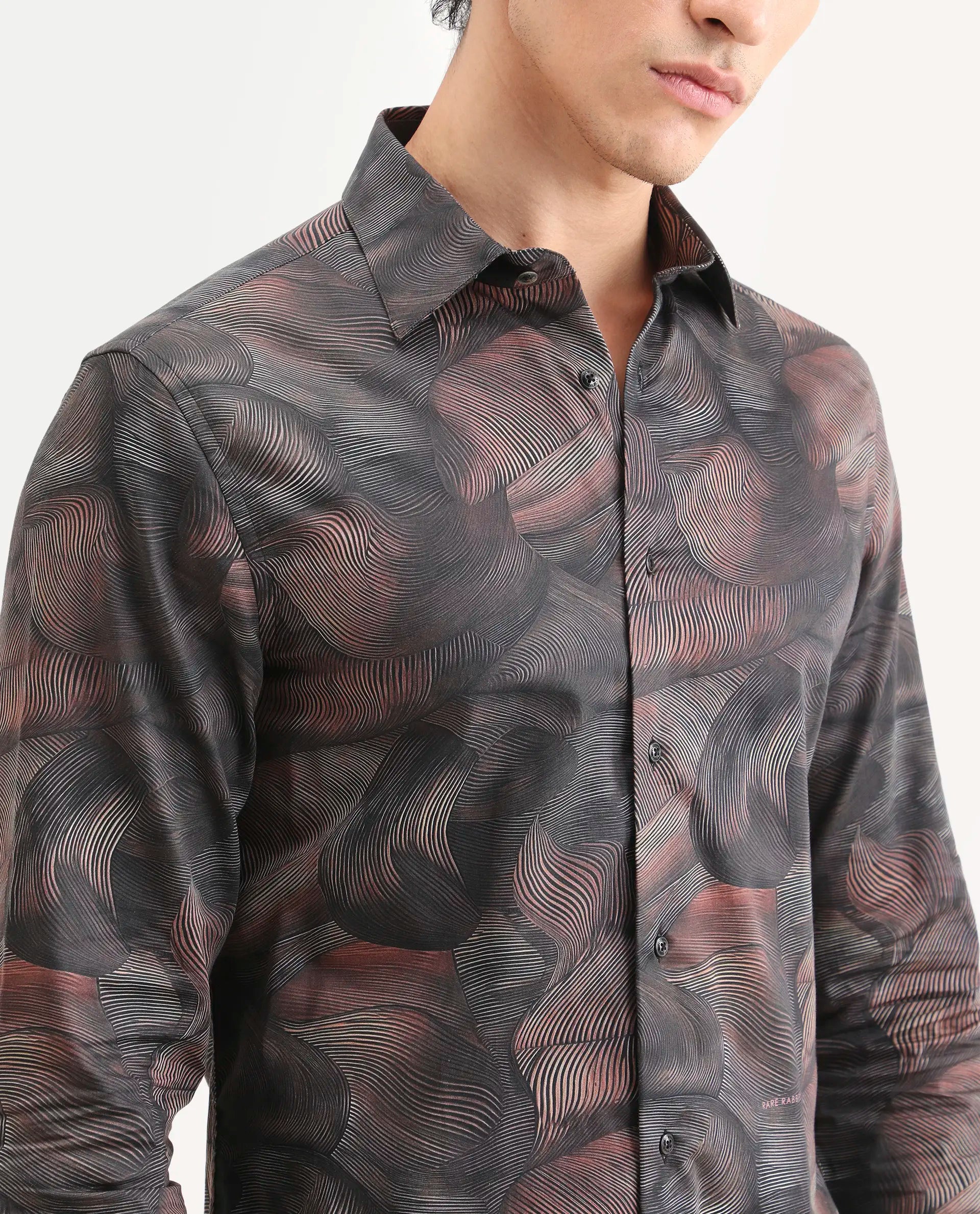 Rare Rabbit Men's Tuan Ls Brown Cotton Fabric Full Sleeve Spread Collar Regular Fit Abstract Print Shirt