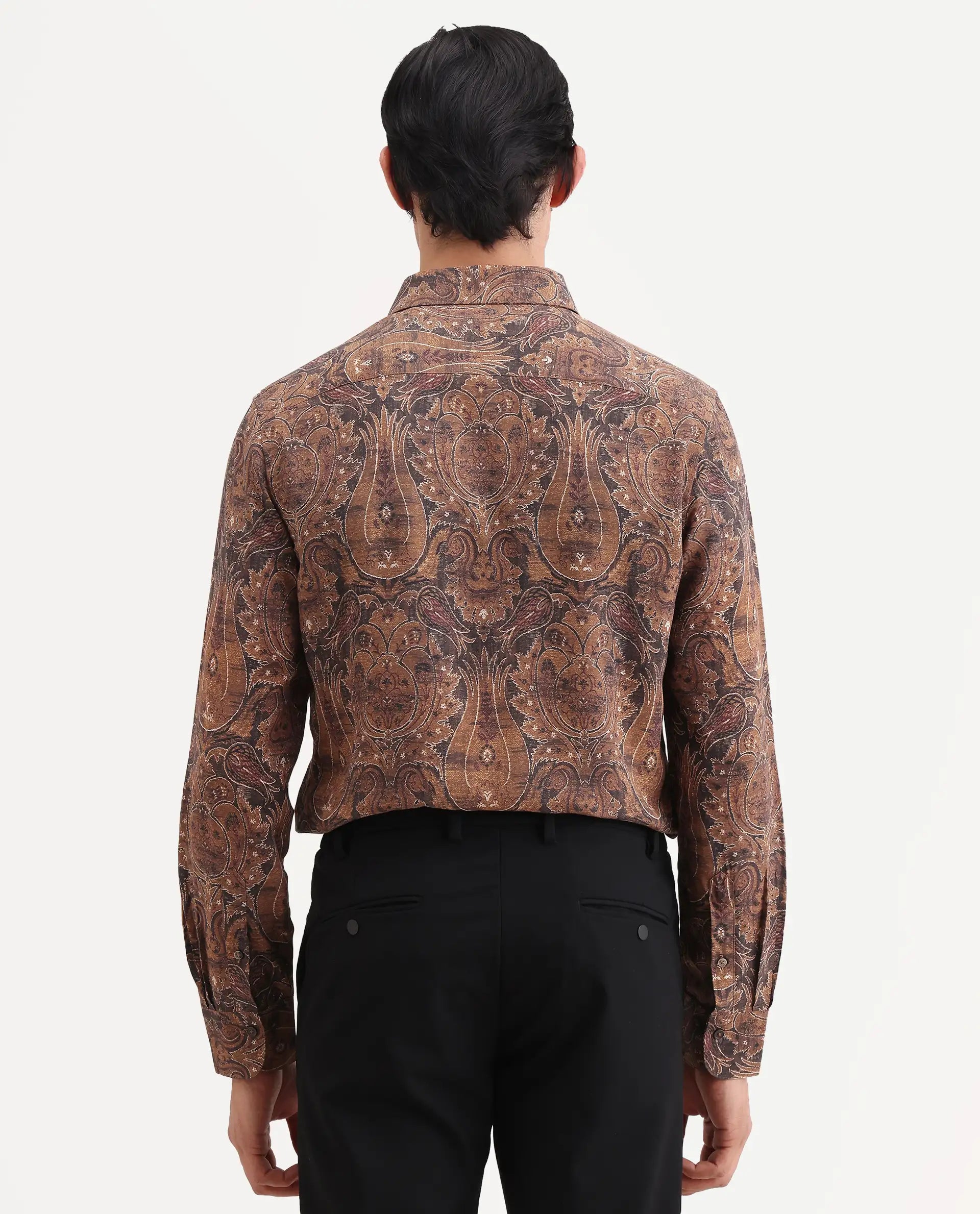Rare Rabbit Men's Zoie Dusky Mustard Viscose Fabric Full Sleeve Spread Collar Regular Fit Paisley Print Shirt