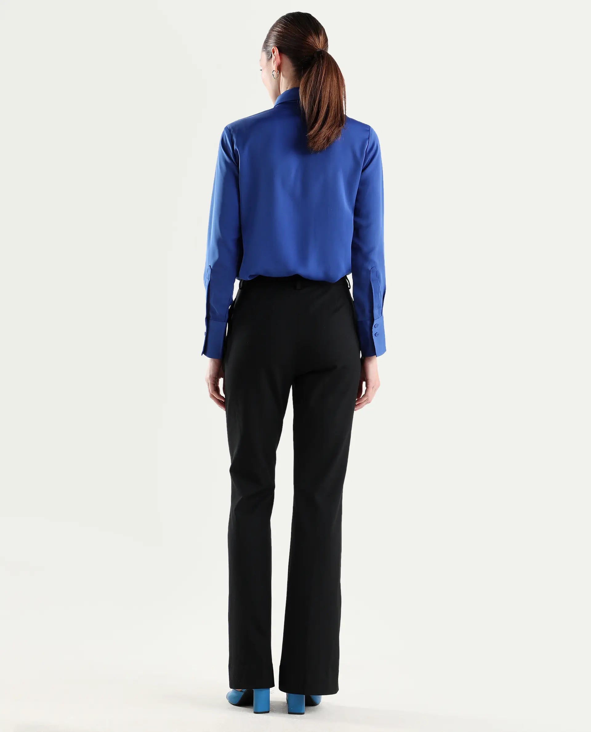 Rareism Women's Frare Black Viscose Fabric Bootcut Plain Trouser