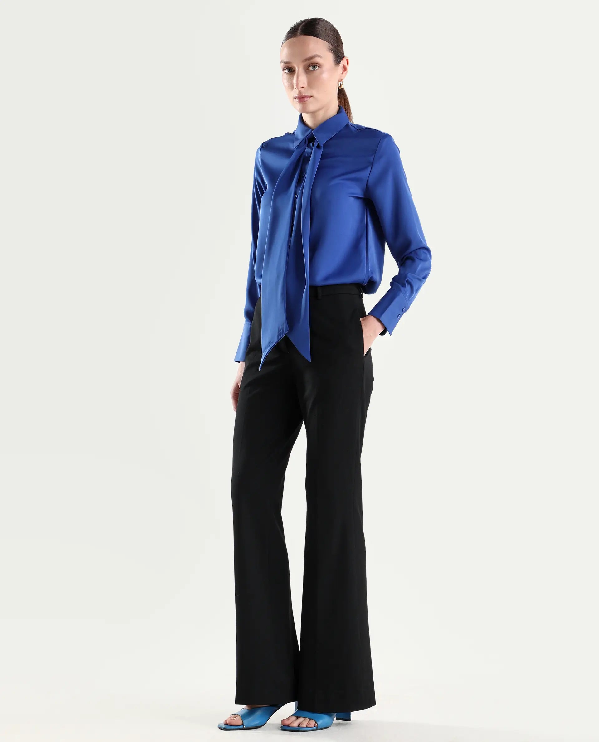 Rareism Women's Frare Black Viscose Fabric Bootcut Plain Trouser