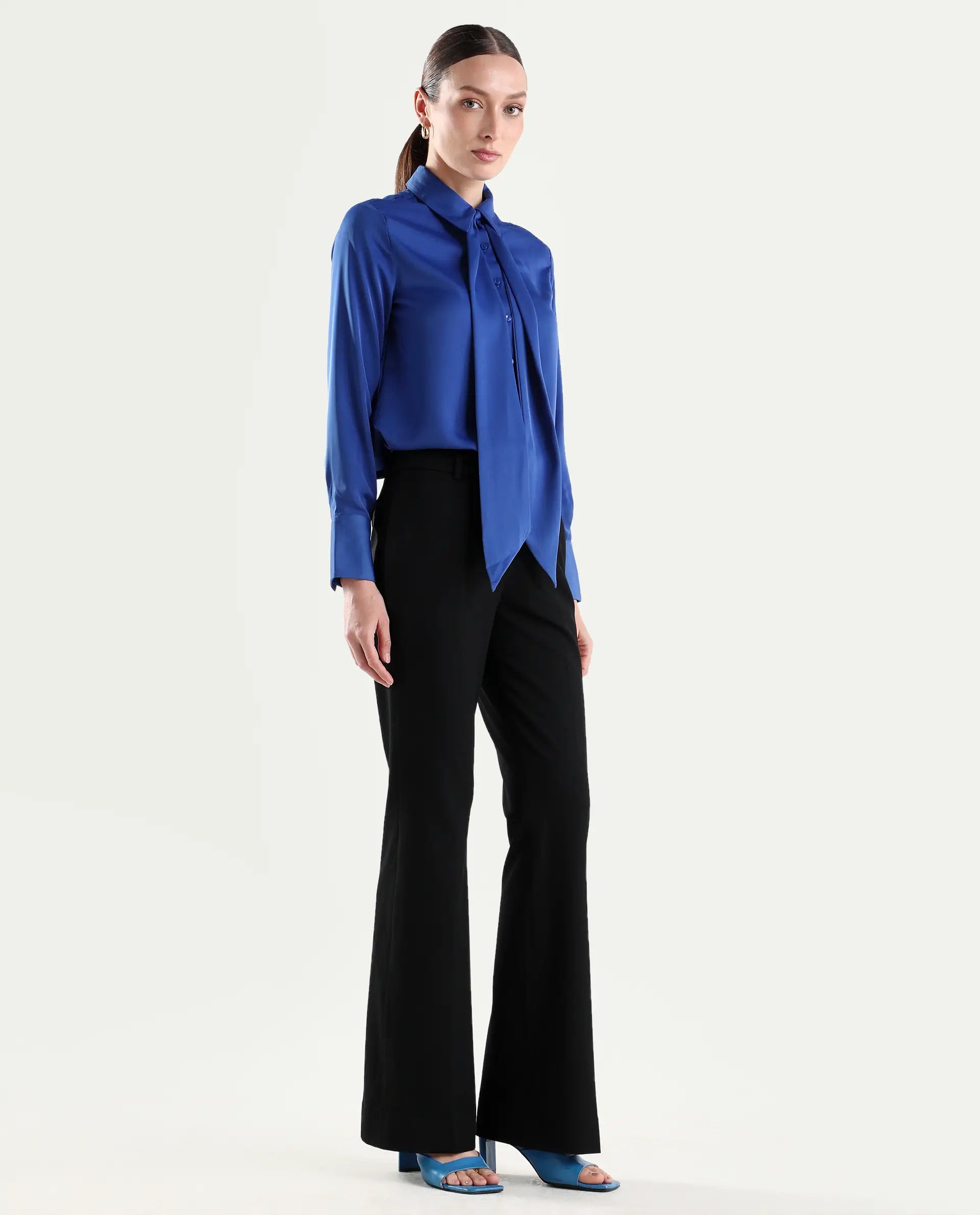 Rareism Women's Frare Black Viscose Fabric Bootcut Plain Trouser