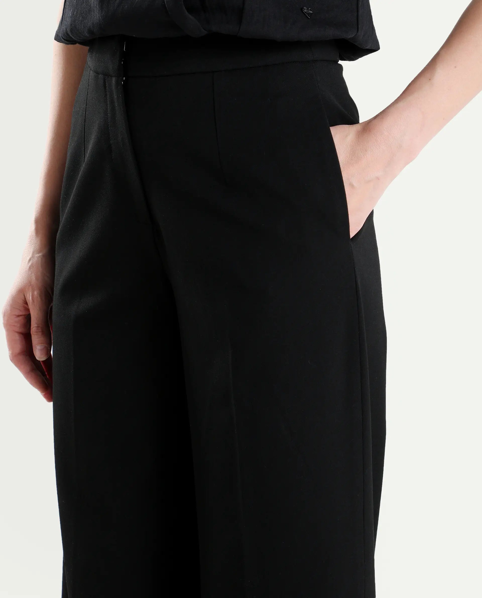 Rareism Women's Srait-1 Black Polyester Blend Fabric Straight Plain Trouser