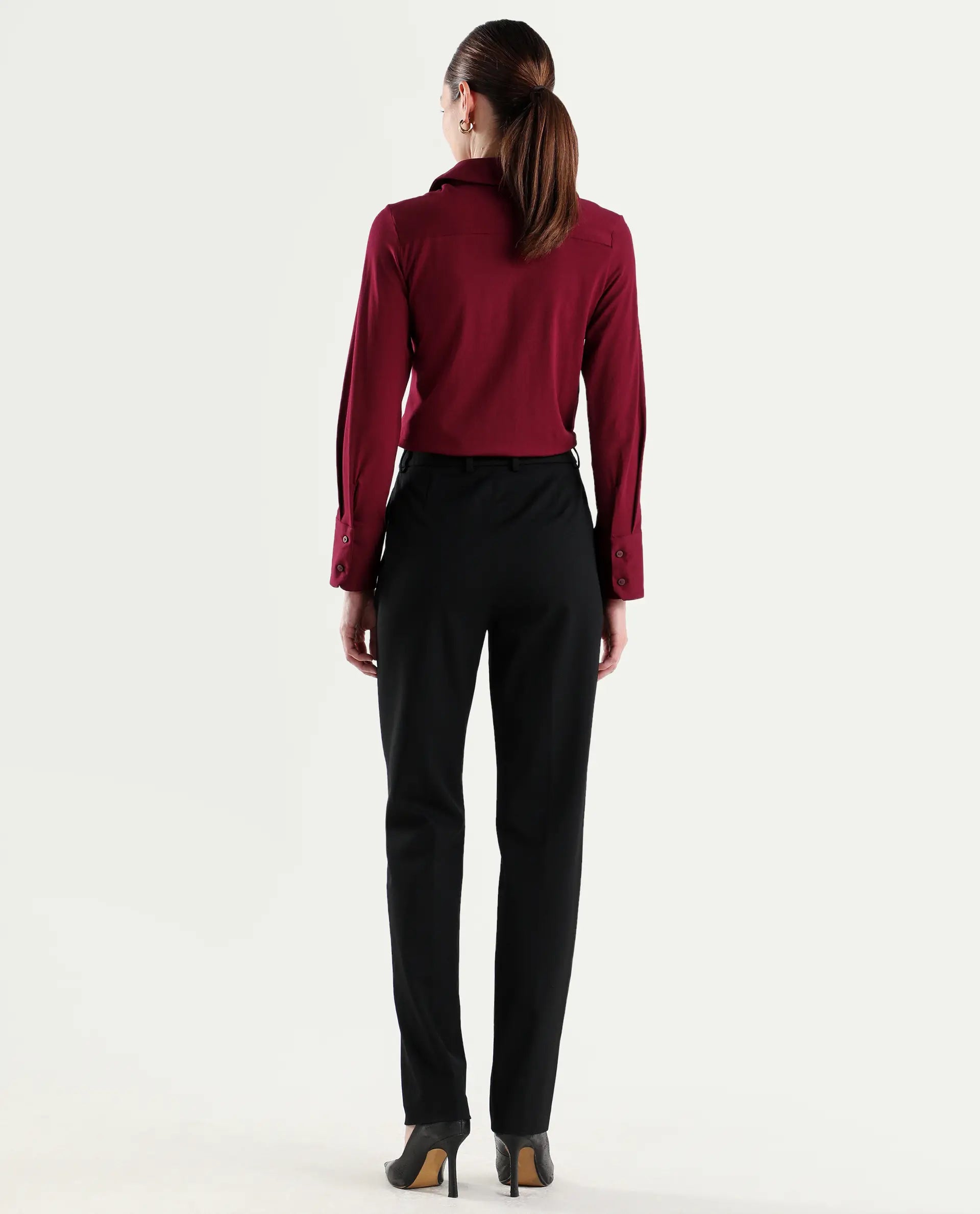 Rareism Women's Paper Black Viscose Blend Tapered Plain Trouser