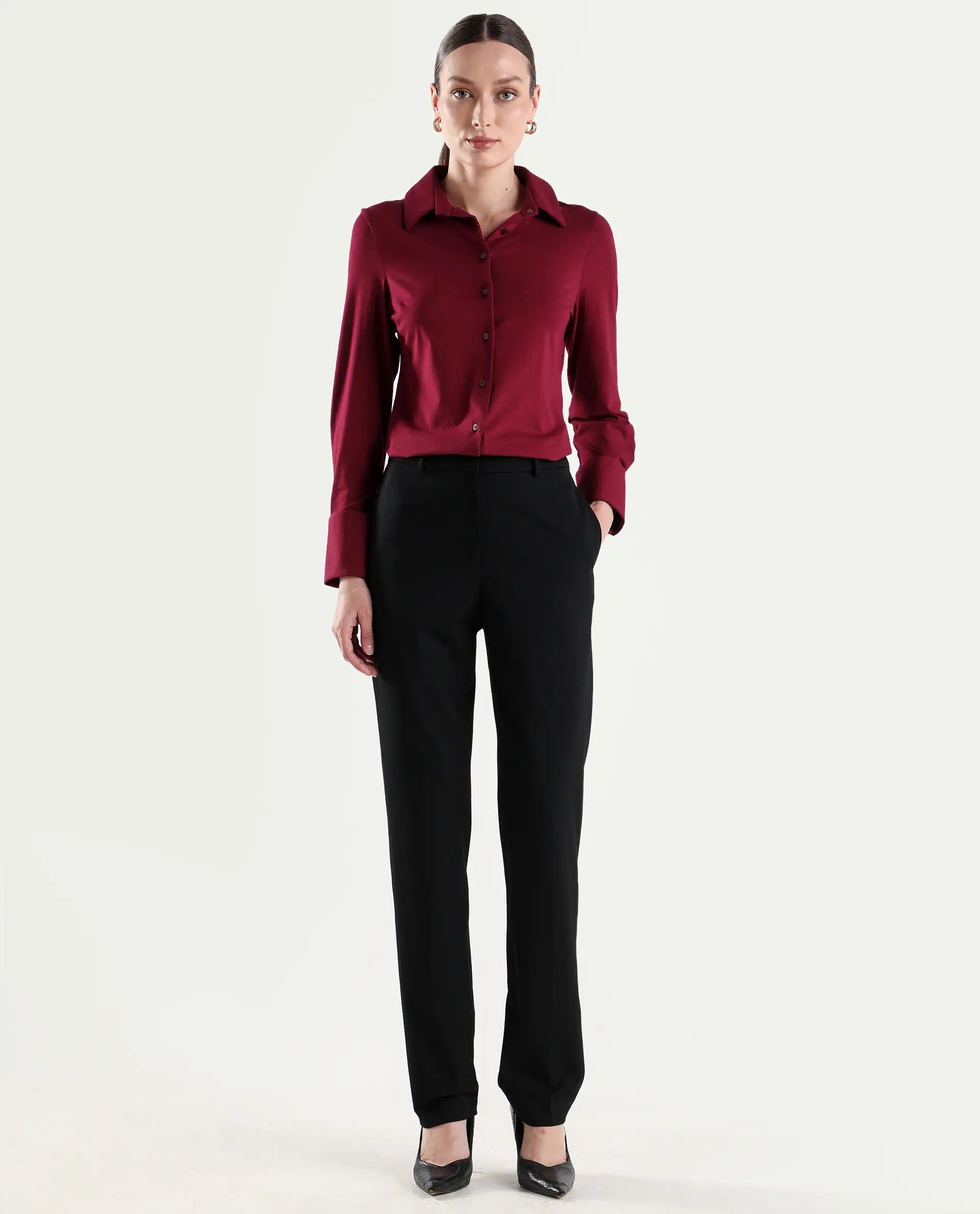 Rareism Women's Paper Black Viscose Blend Tapered Plain Trouser