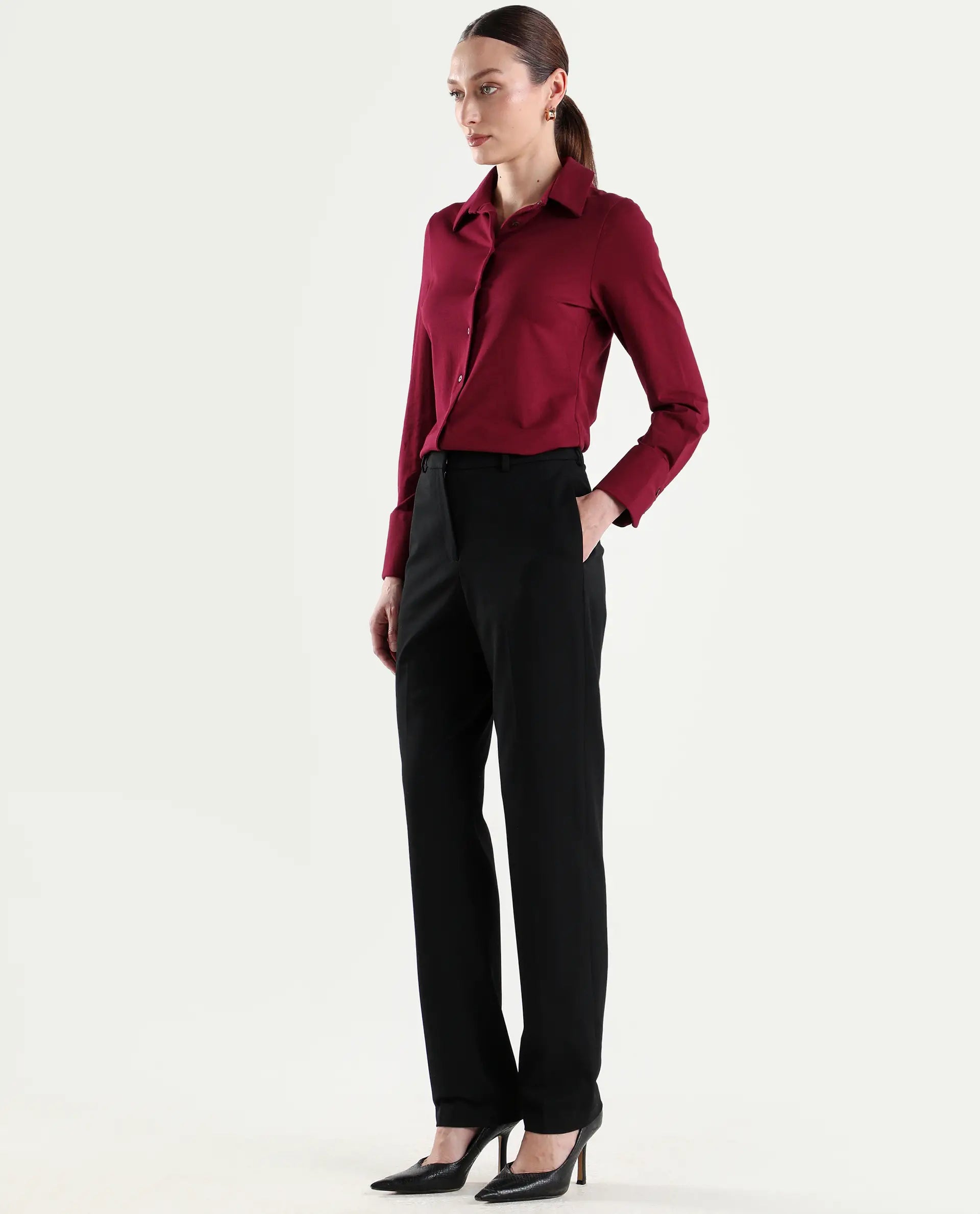Rareism Women's Paper Black Viscose Blend Tapered Plain Trouser