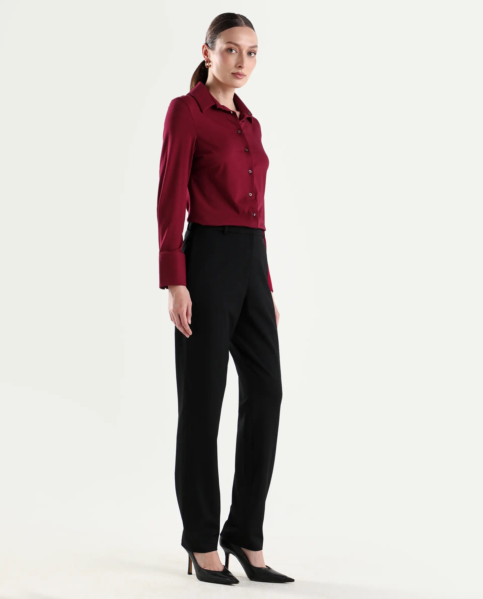 Rareism Women's Paper Black Viscose Blend Tapered Plain Trouser