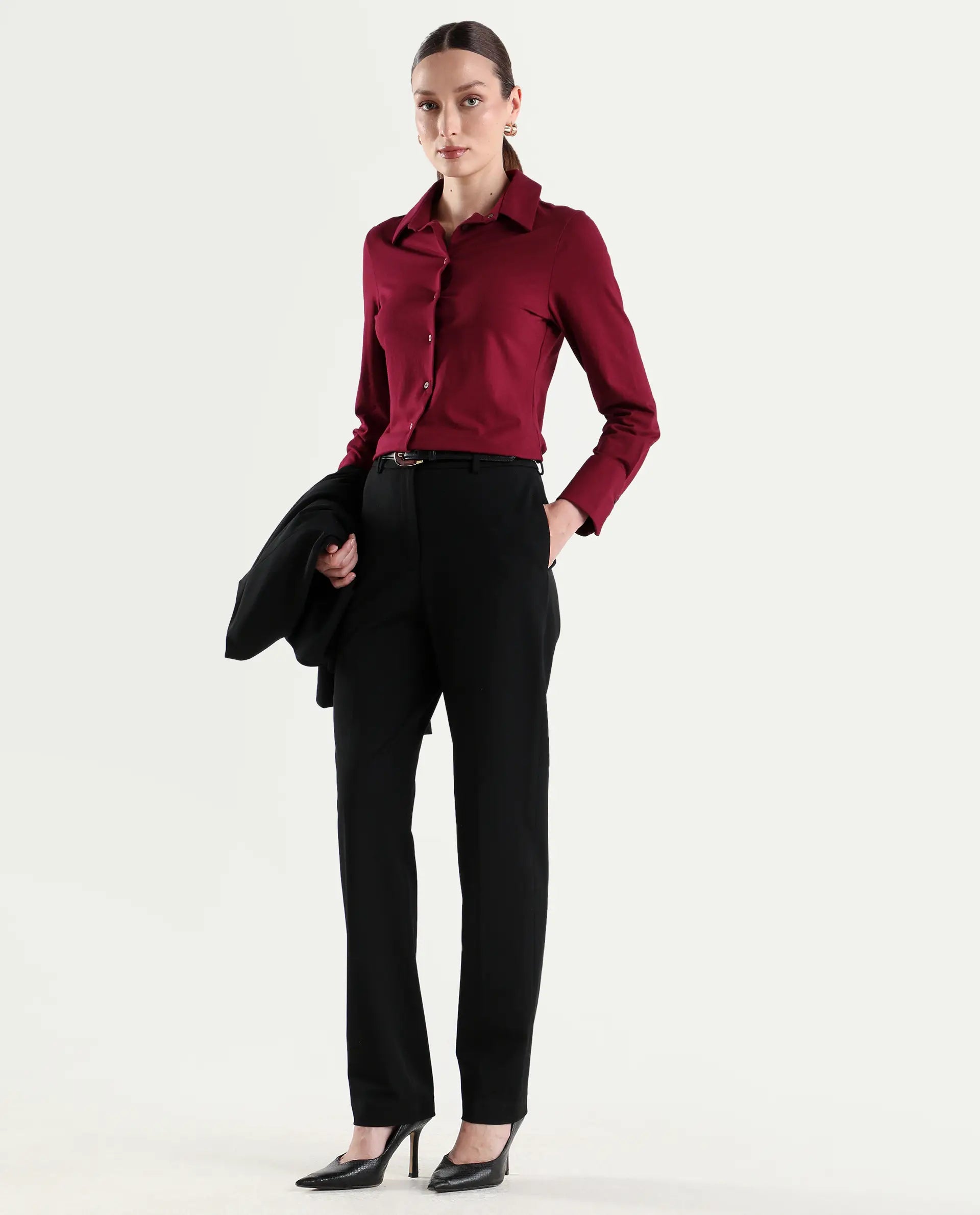Rareism Women's Paper Black Viscose Blend Tapered Plain Trouser