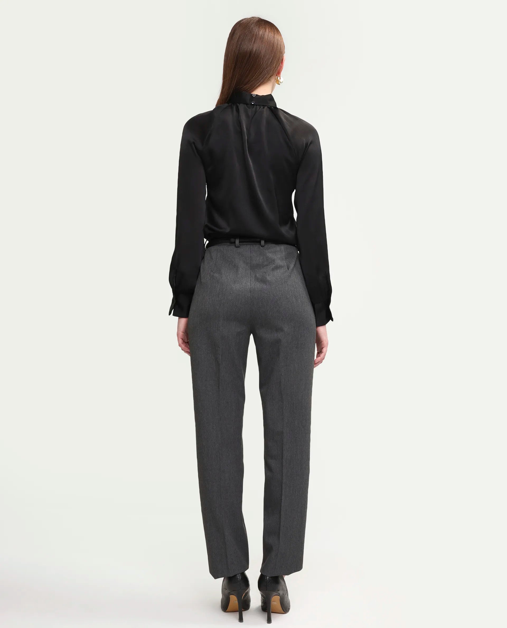Rareism Women's Paper Grey Viscose Blend Fabric Tapered Plain Trouser