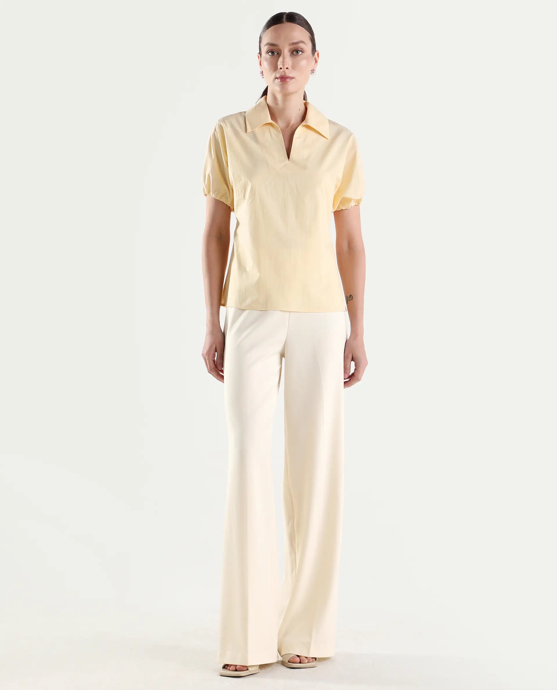 Rareism Women's Widy Off White Viscose Wide Plain Trouser