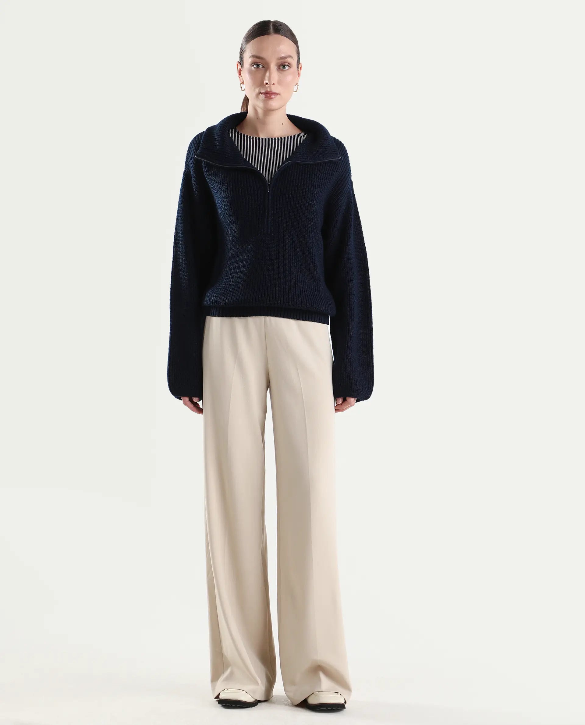 Rareism Women's Widy Beige Viscose Fabric Wide Plain Trouser