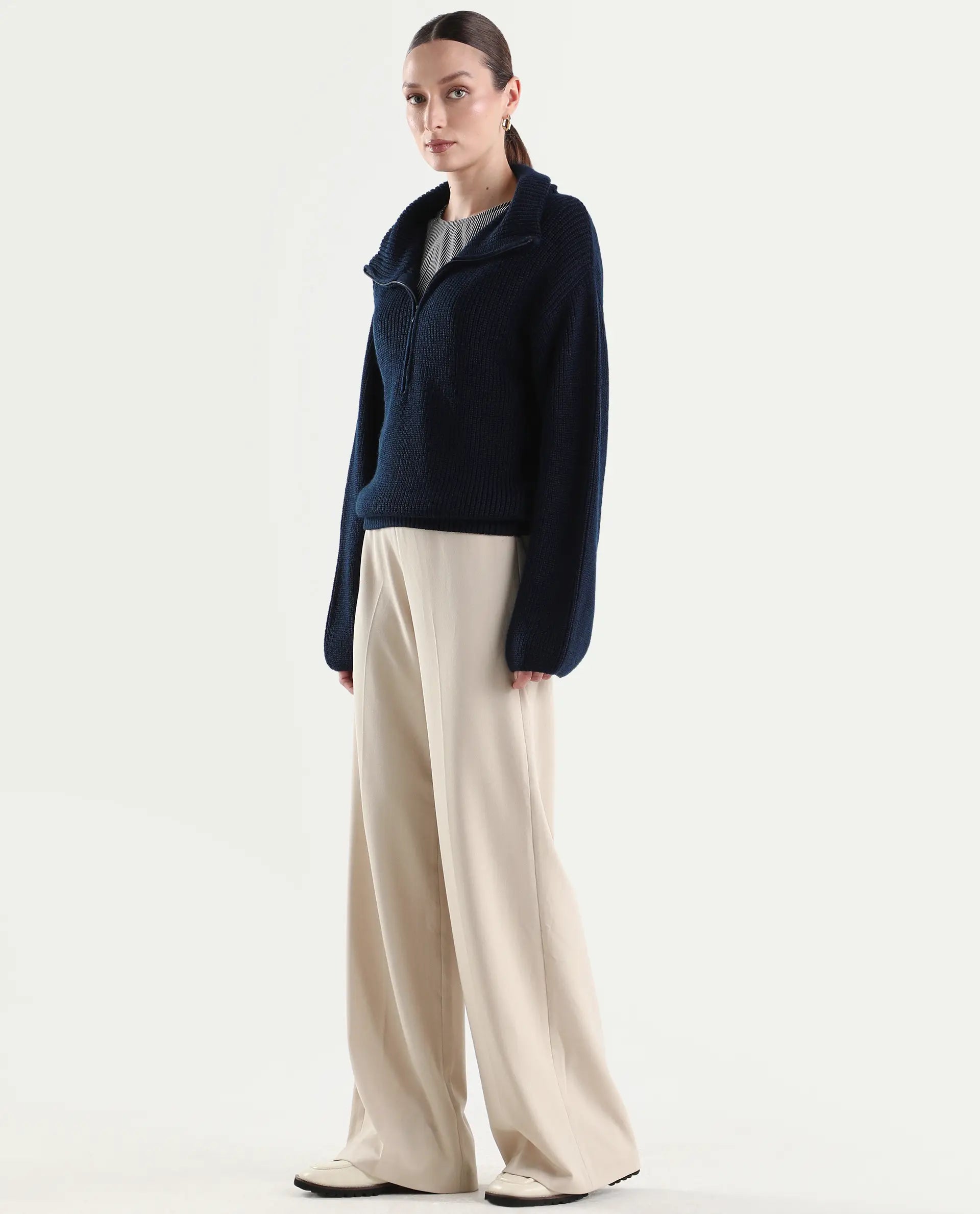 Rareism Women's Widy Beige Viscose Fabric Wide Plain Trouser