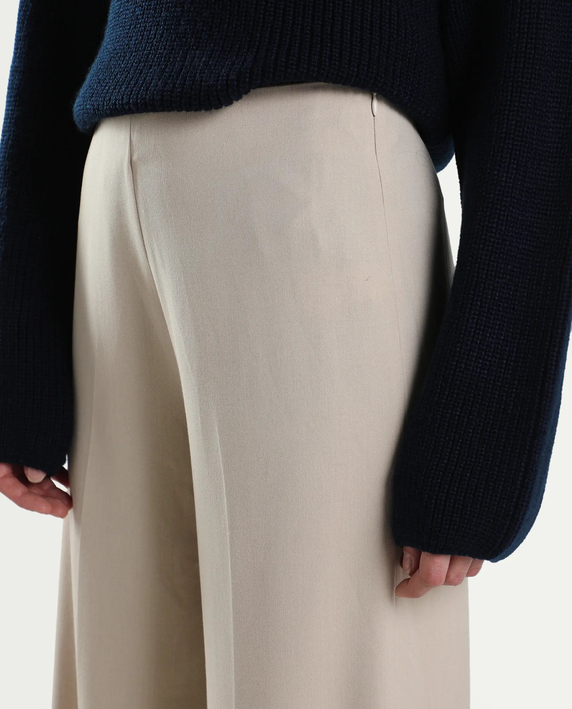 Rareism Women's Widy Beige Viscose Fabric Wide Plain Trouser