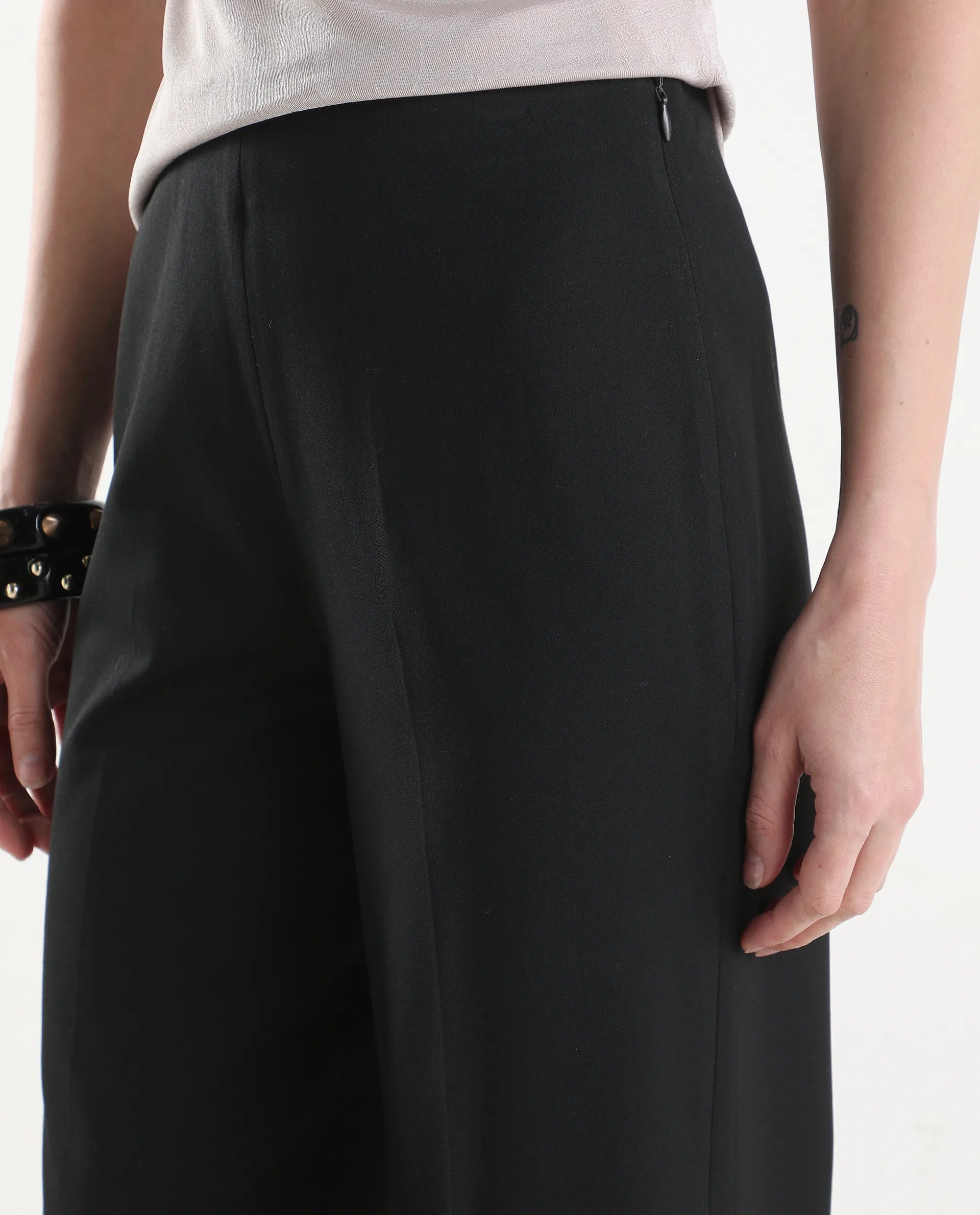 Rareism Women's Widy Black Viscose Wide Plain Trouser