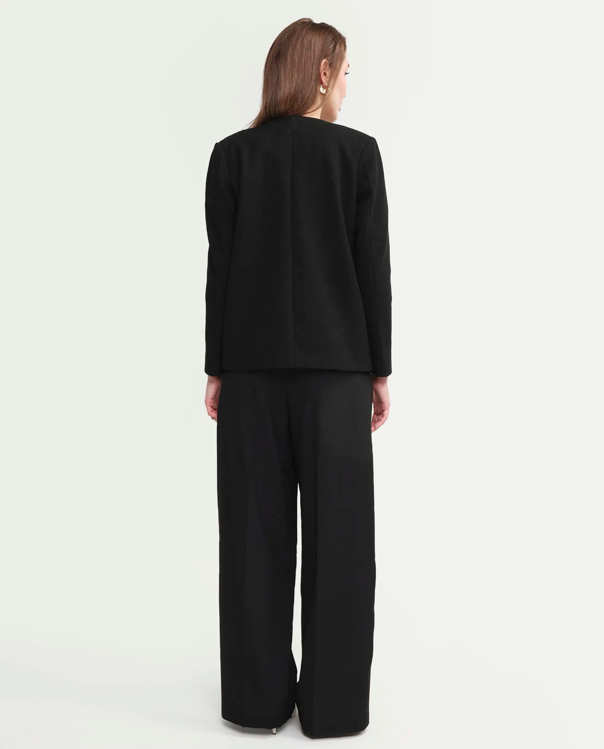 Rareism Women's Celina-B Black Polyester Blend Wide Plain Trouser