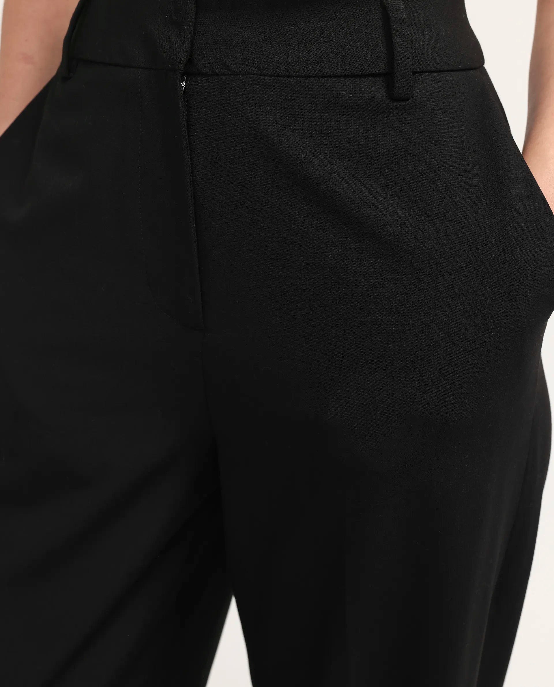 Rareism Women's Celina-B Black Polyester Blend Wide Plain Trouser
