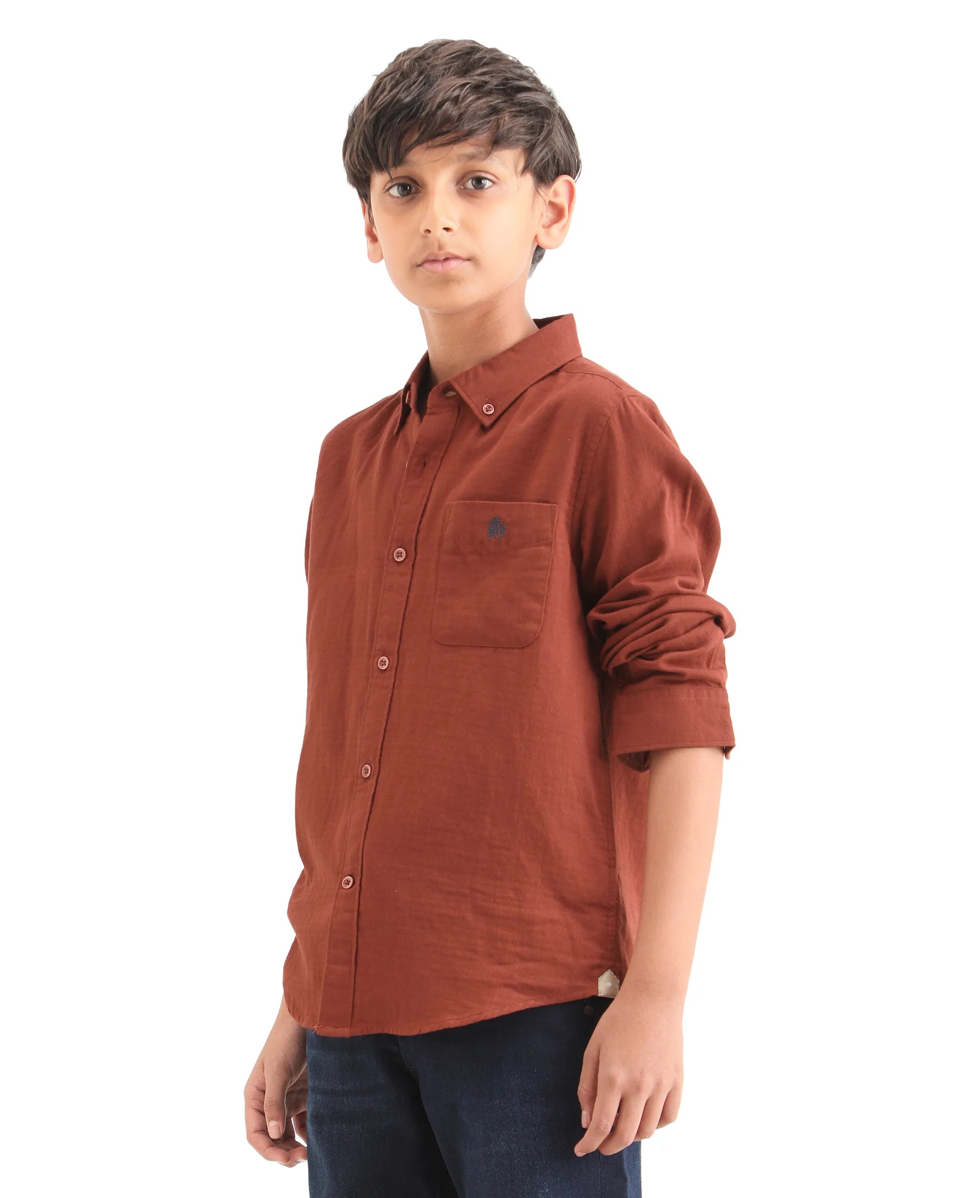 Rare Ones Kids Layerr-K-Fs-26 Brown Cotton Blend Button Closure Regular Fit Shirt