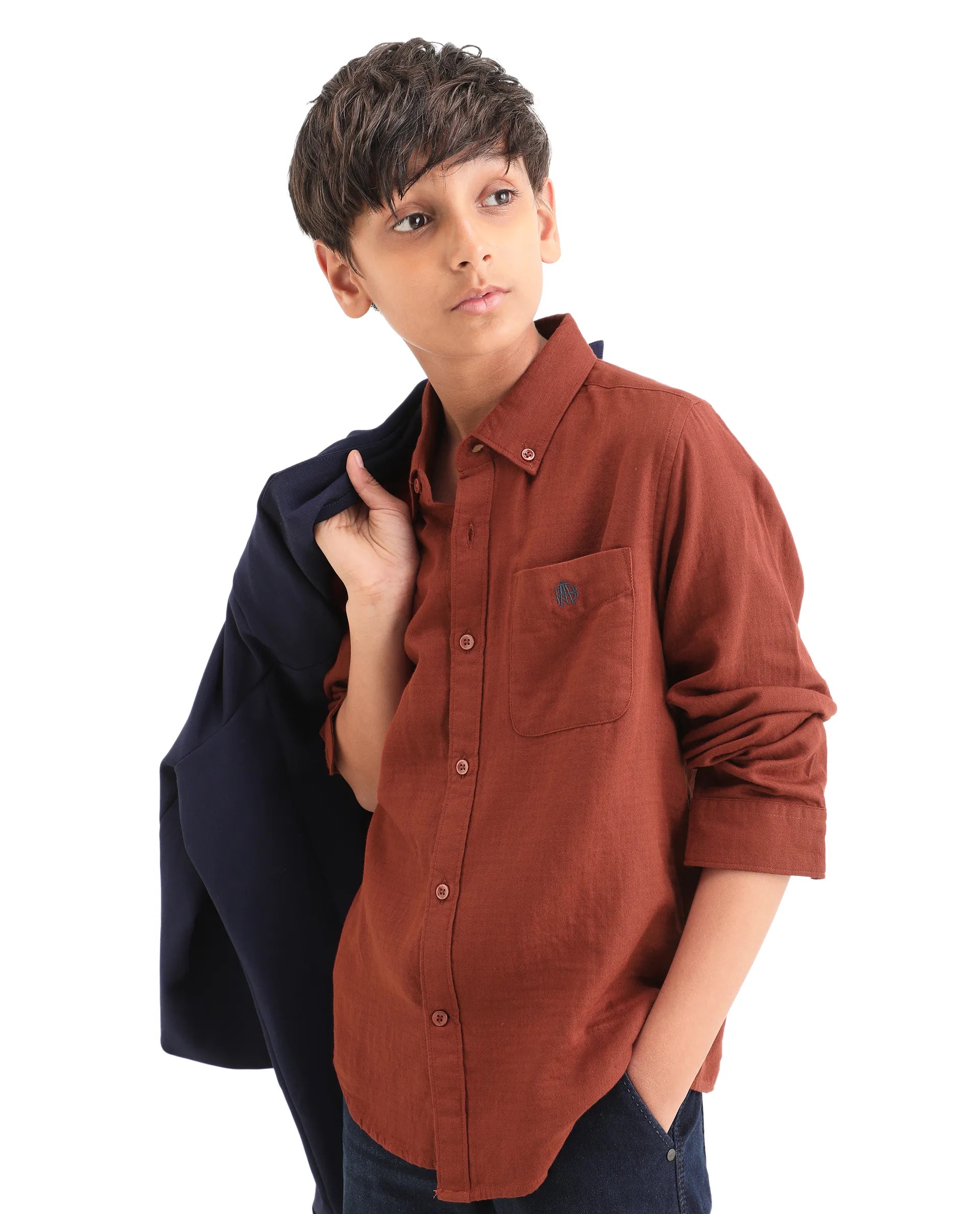 Rare Ones Kids Layerr-K-Fs-26 Brown Cotton Blend Button Closure Regular Fit Shirt