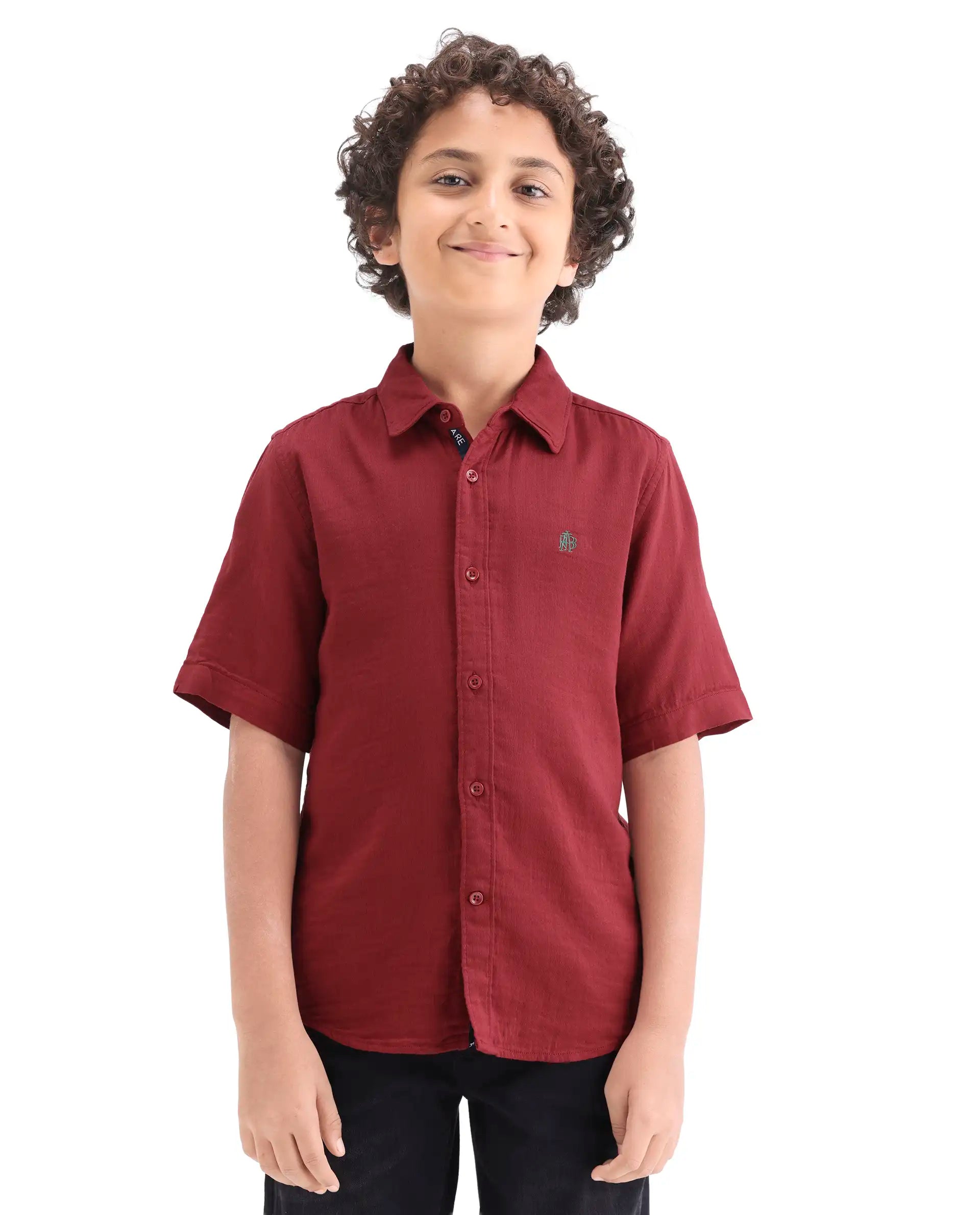 Rare Ones Kids Layerr-K-Hs-26 Red Cotton Blend Button Closure Regular Fit Shirt