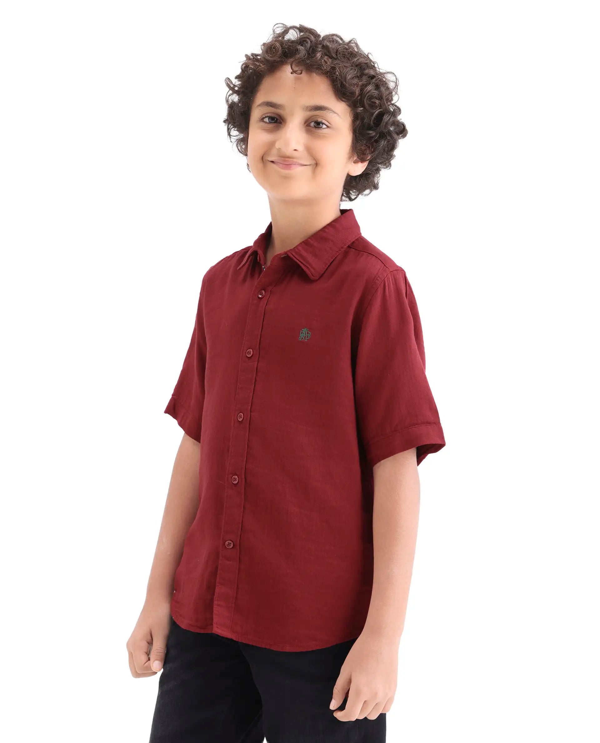 Rare Ones Kids Layerr-K-Hs-26 Red Cotton Blend Button Closure Regular Fit Shirt
