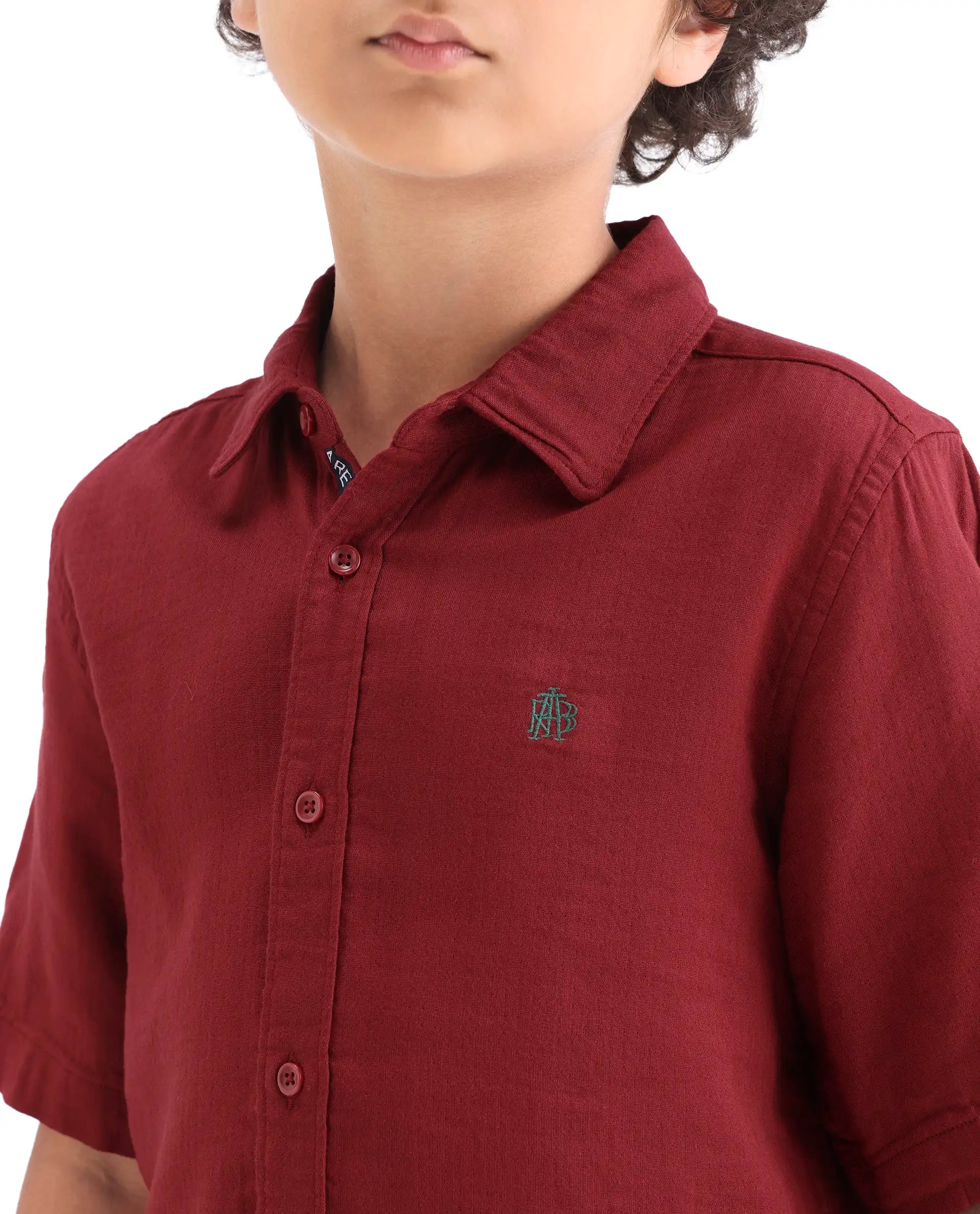 Rare Ones Kids Layerr-K-Hs-26 Red Cotton Blend Button Closure Regular Fit Shirt