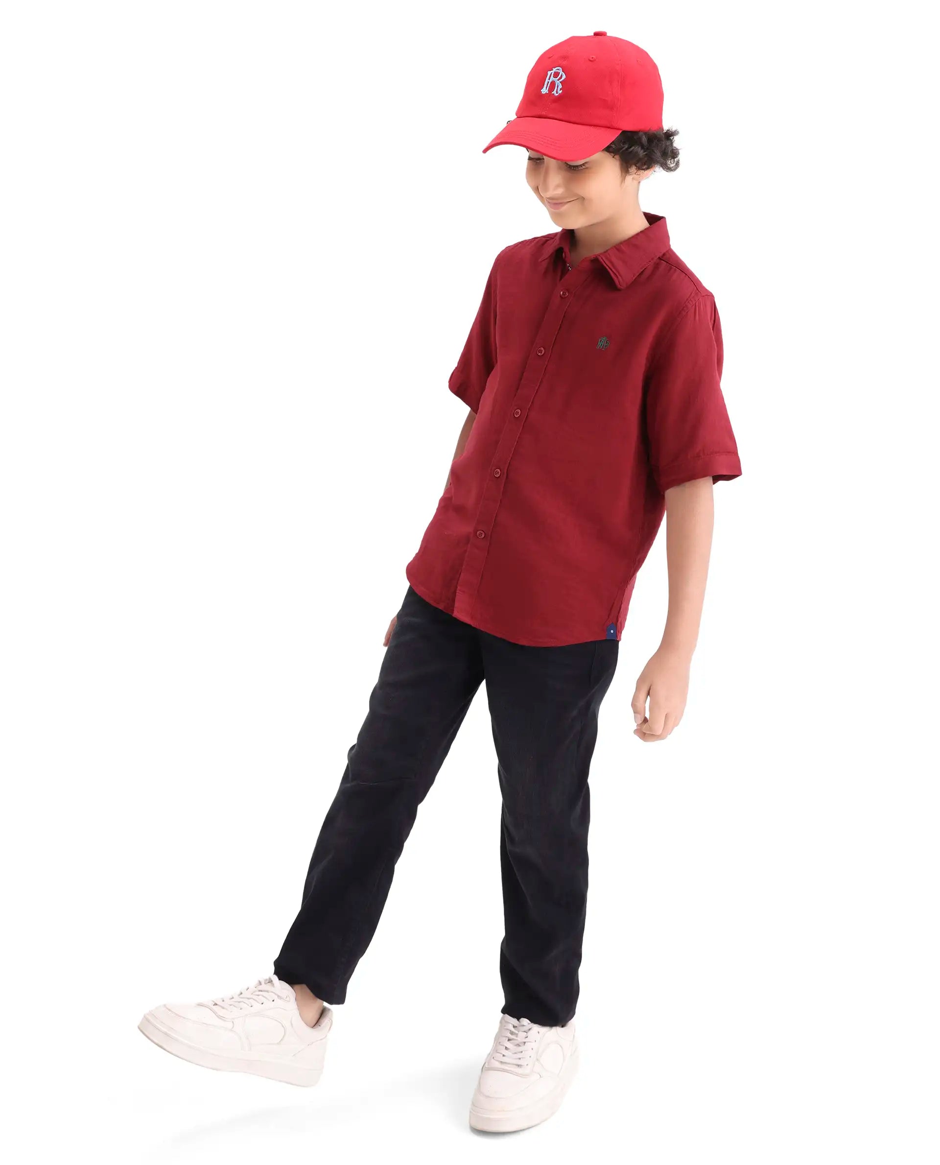 Rare Ones Kids Layerr-K-Hs-26 Red Cotton Blend Button Closure Regular Fit Shirt