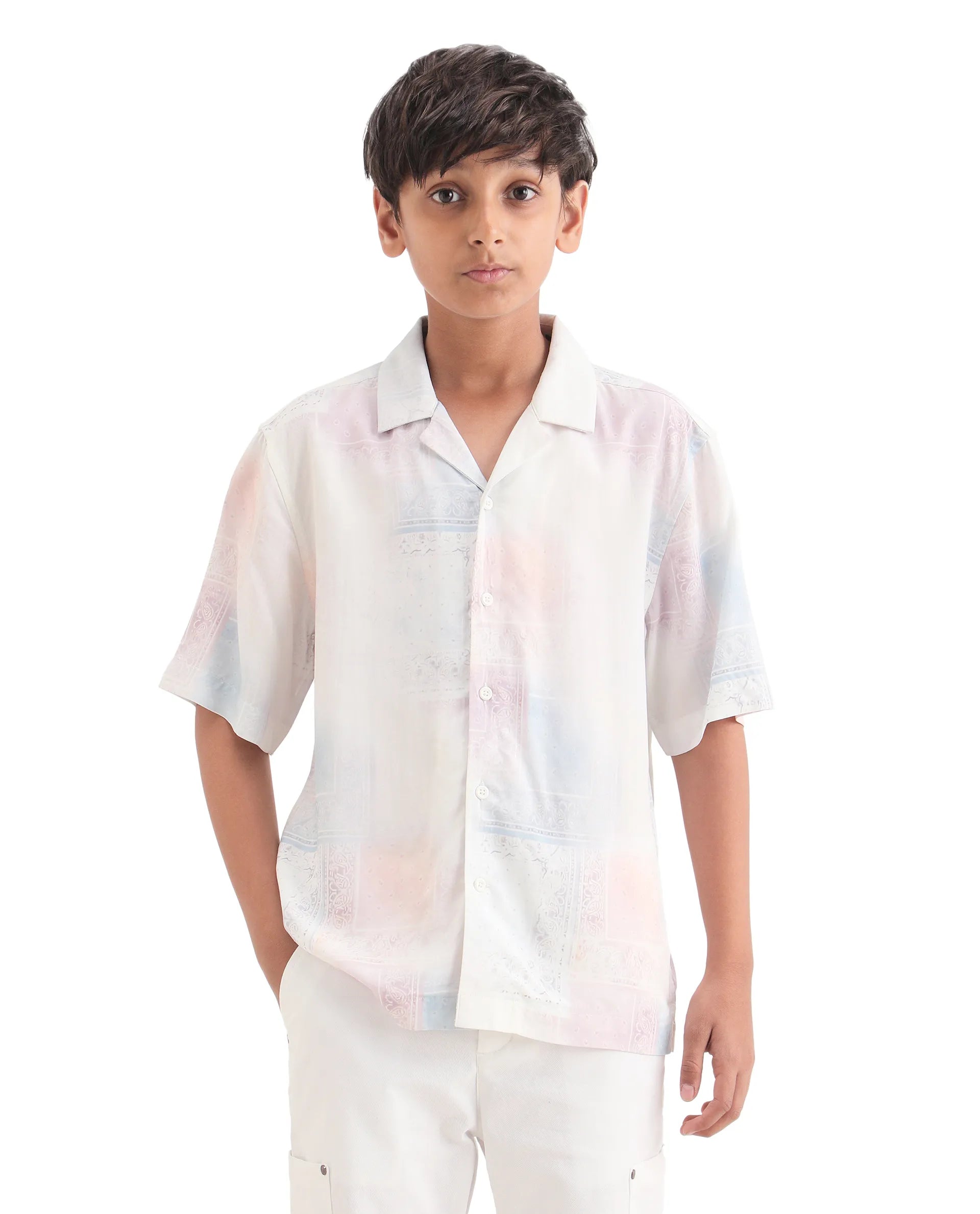 Rare Ones Kids Adrin-S Off White Viscose Button Closure Boxy Fit Shirt