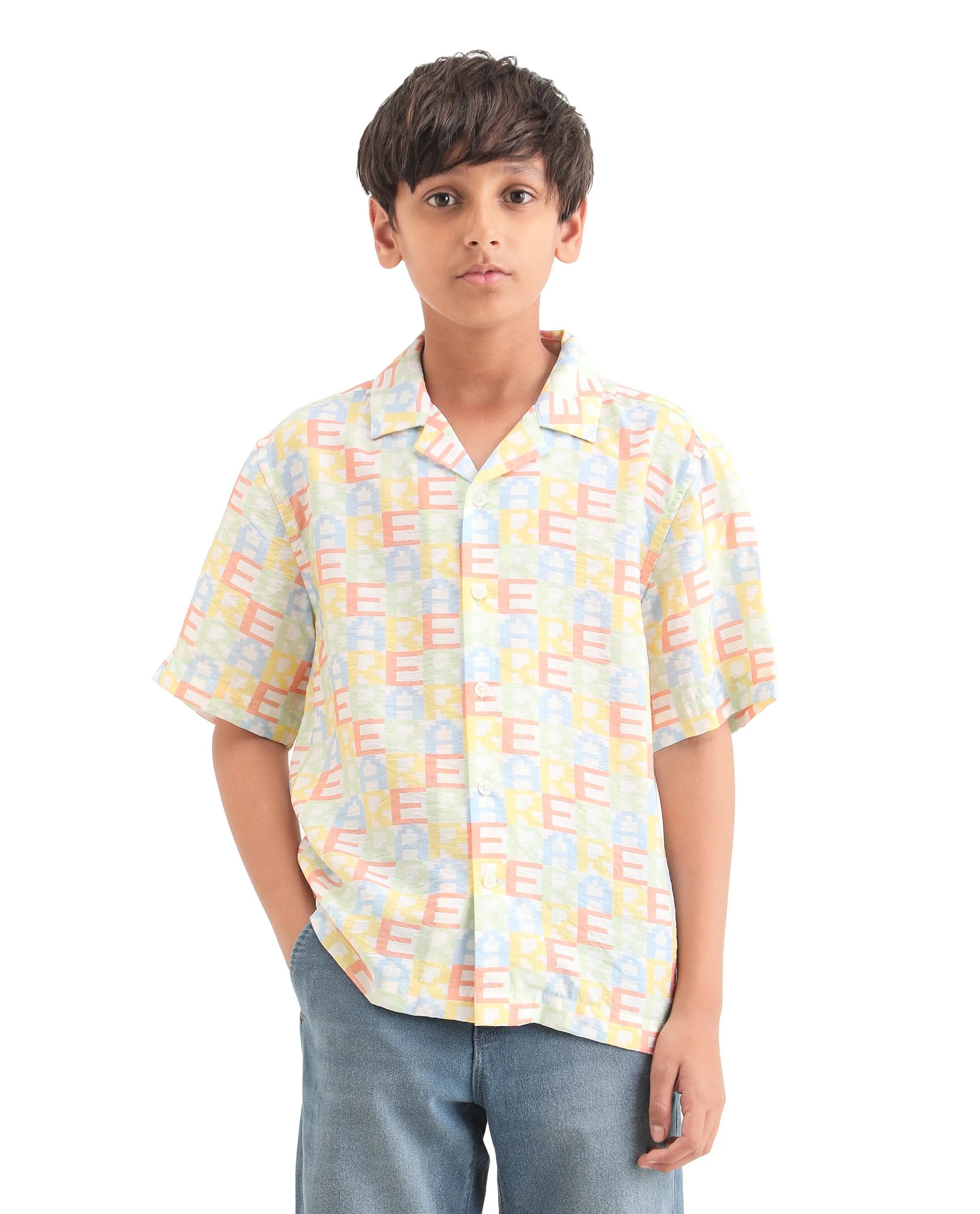 Rare Ones Kids Bryn Multi Viscose Blend All Over Print Button Closure Boxy Fit Shirt