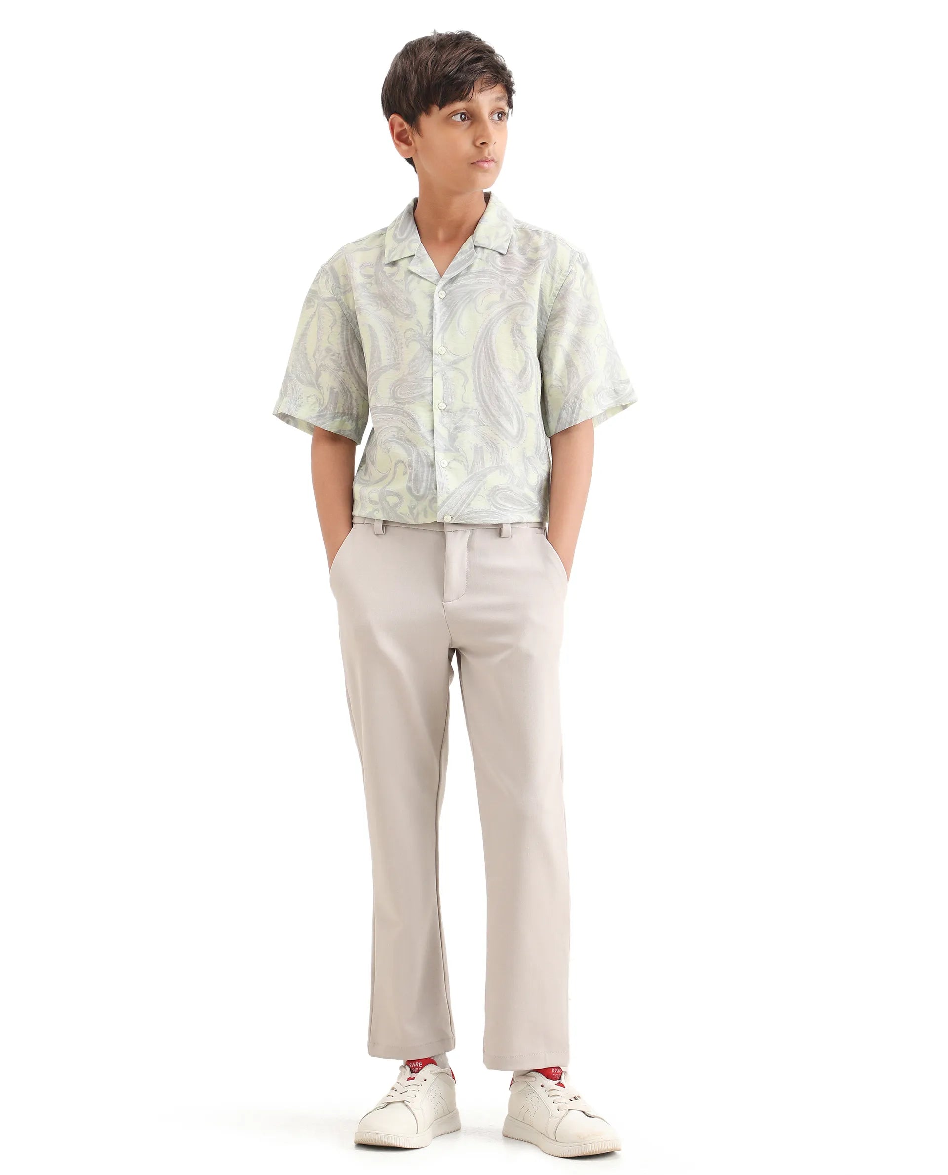 Rare Ones Kids Pasel-S Fluorescent Green Viscose Blend Button Closure Boxy Fit Shirt