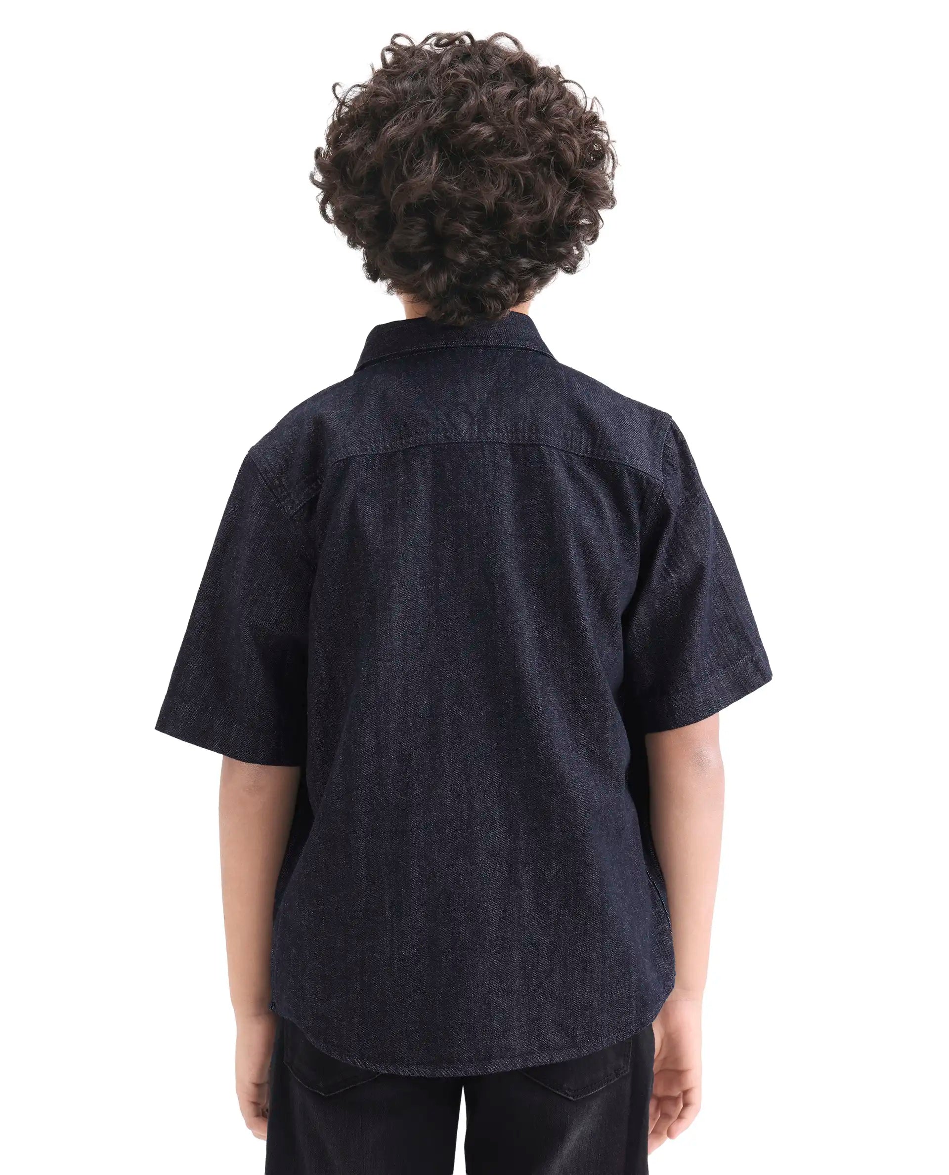 Rare Ones Kids Rocat-Hs Dark Blue Cotton Snap Button Closure Regular Fit Shirt