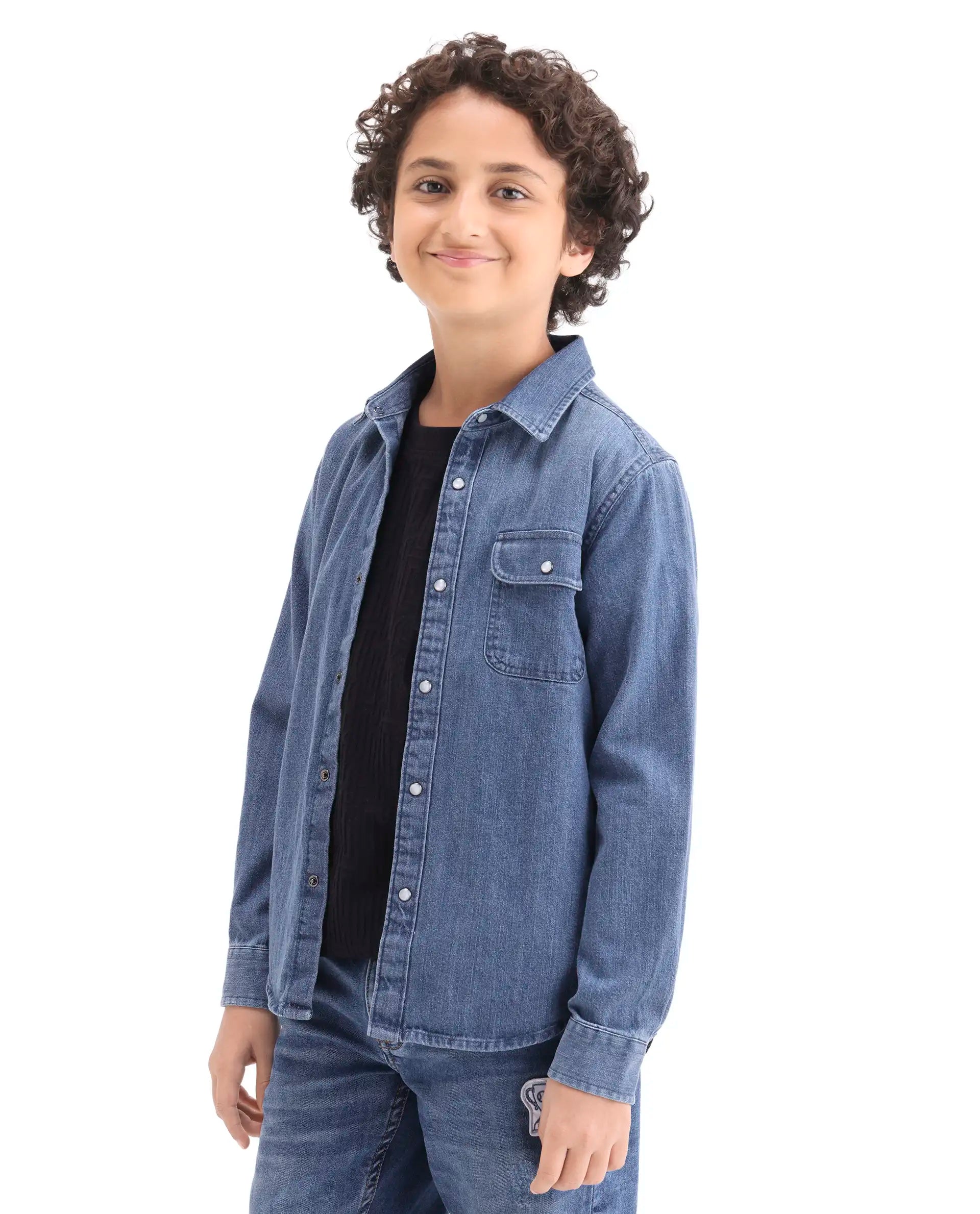 Rare Ones Kids Rocco-Fs Light Blue Cotton Snap Button Closure Regular Fit Shirt