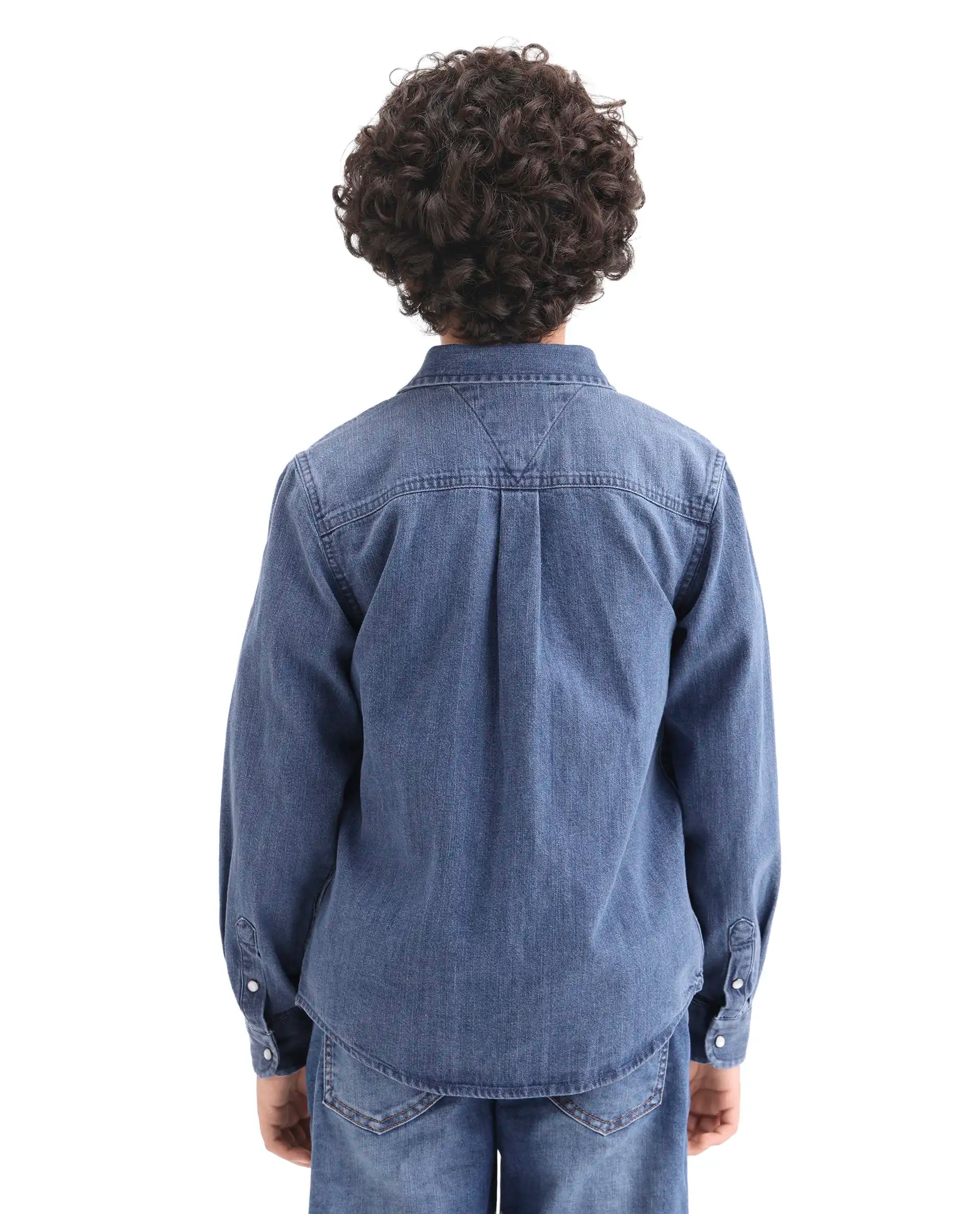 Rare Ones Kids Rocco-Fs Light Blue Cotton Snap Button Closure Regular Fit Shirt