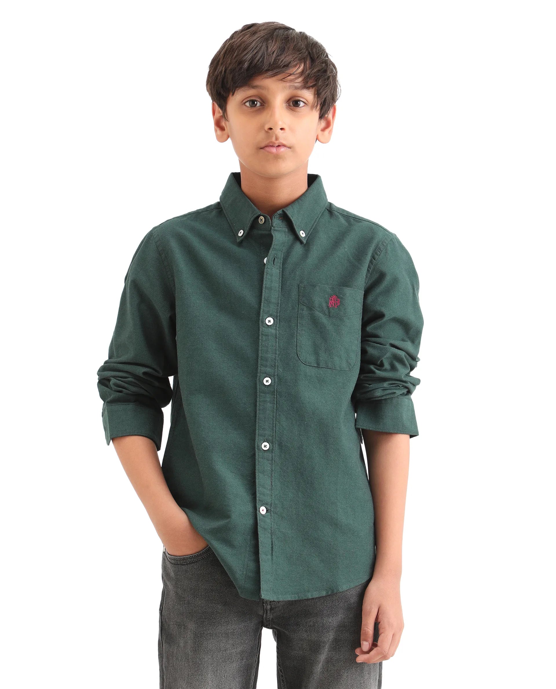 Rare Ones Kids Jac-26 Dark Green Cotton Button Closure Regular Fit Shirt