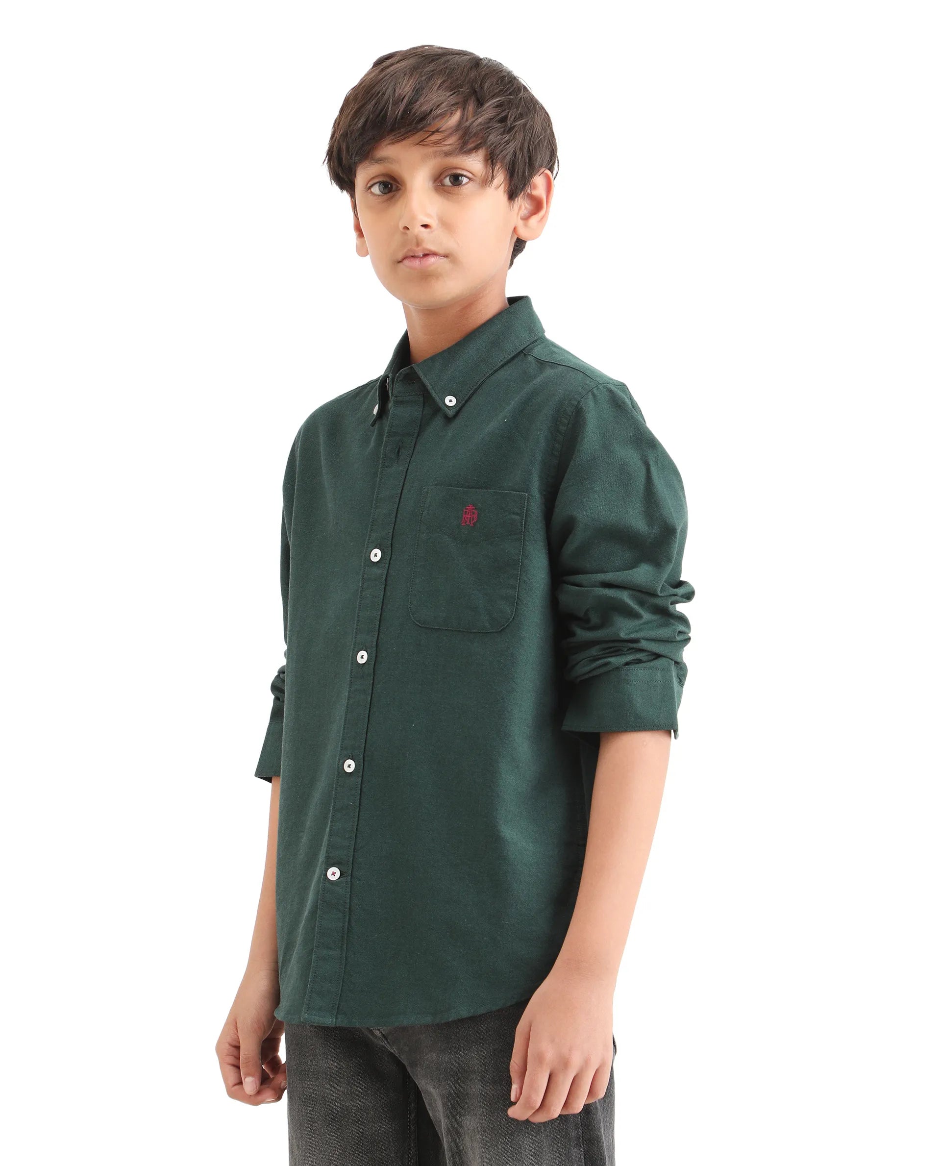 Rare Ones Kids Jac-26 Dark Green Cotton Button Closure Regular Fit Shirt