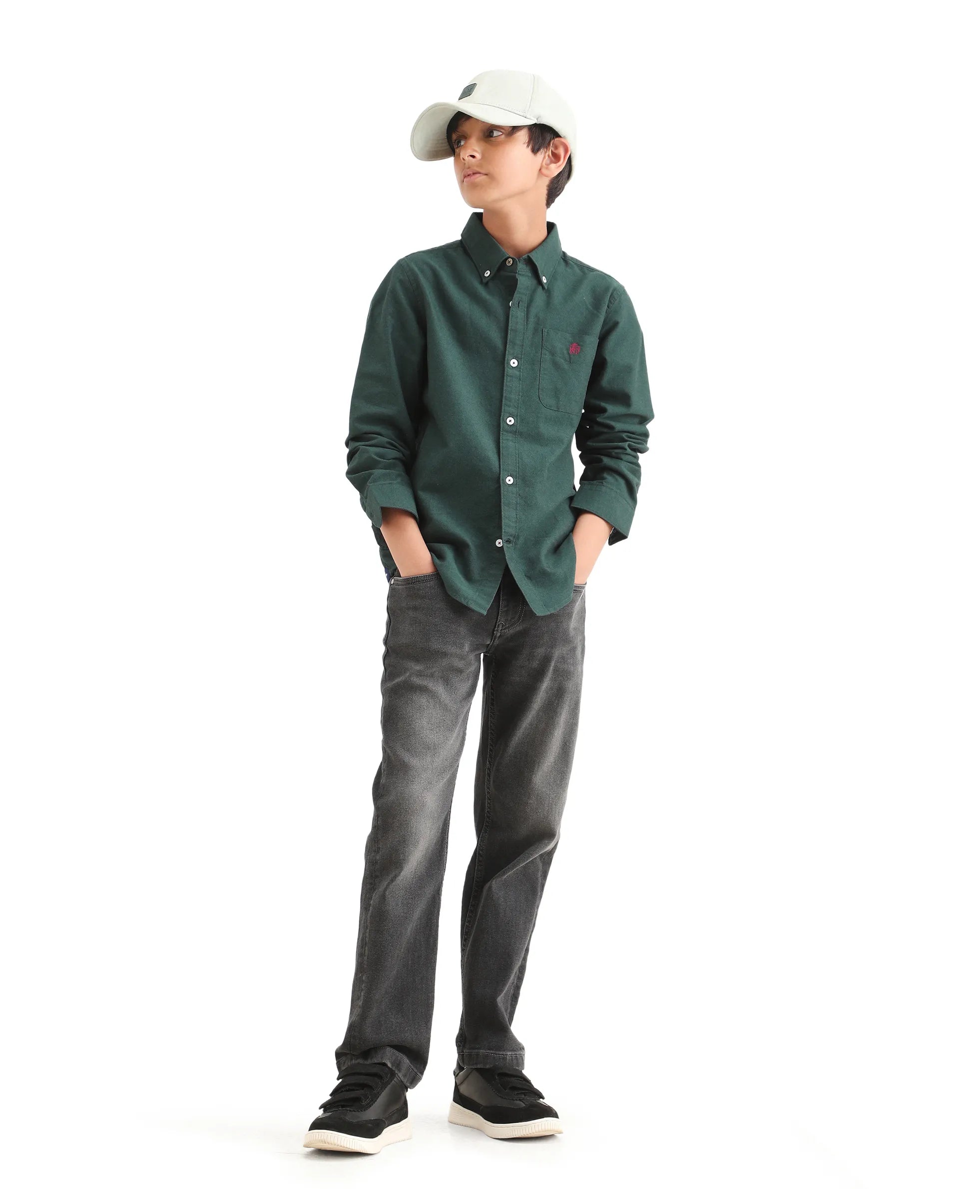 Rare Ones Kids Jac-26 Dark Green Cotton Button Closure Regular Fit Shirt