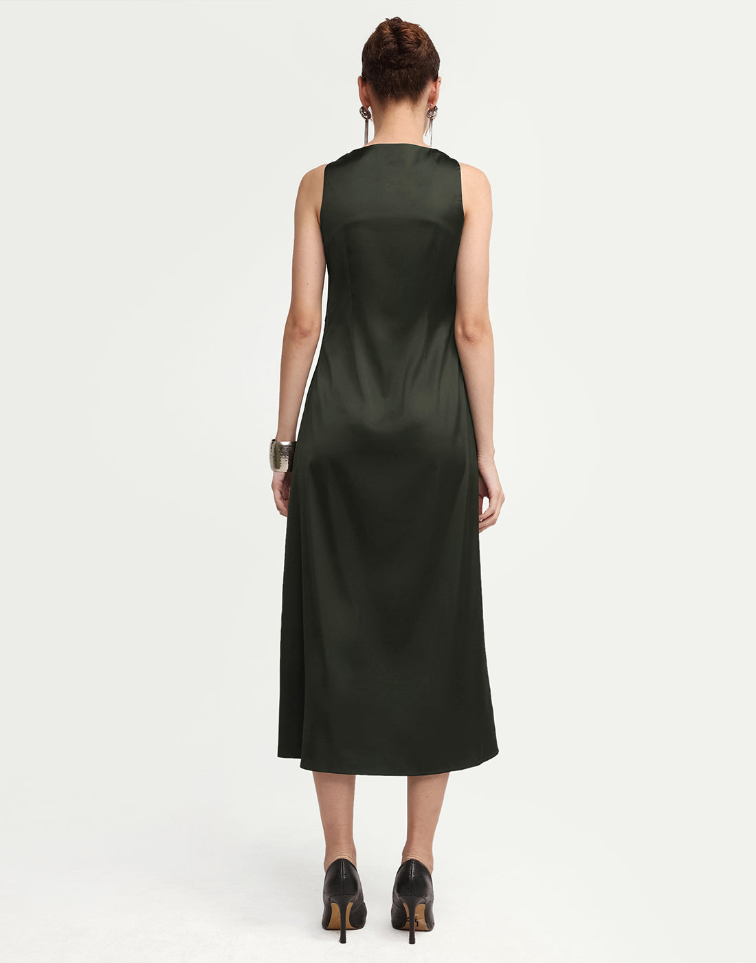 Rareism Women's Addina Olive Polyester Cowl Neck Pull-On Bodycon Plain Dress