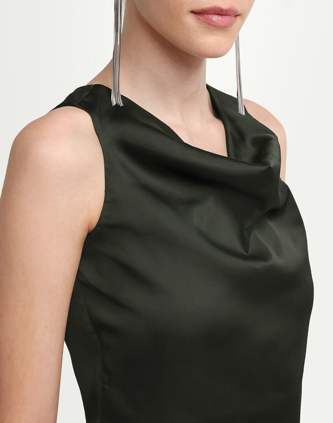 Rareism Women's Addina Olive Polyester Cowl Neck Pull-On Bodycon Plain Dress