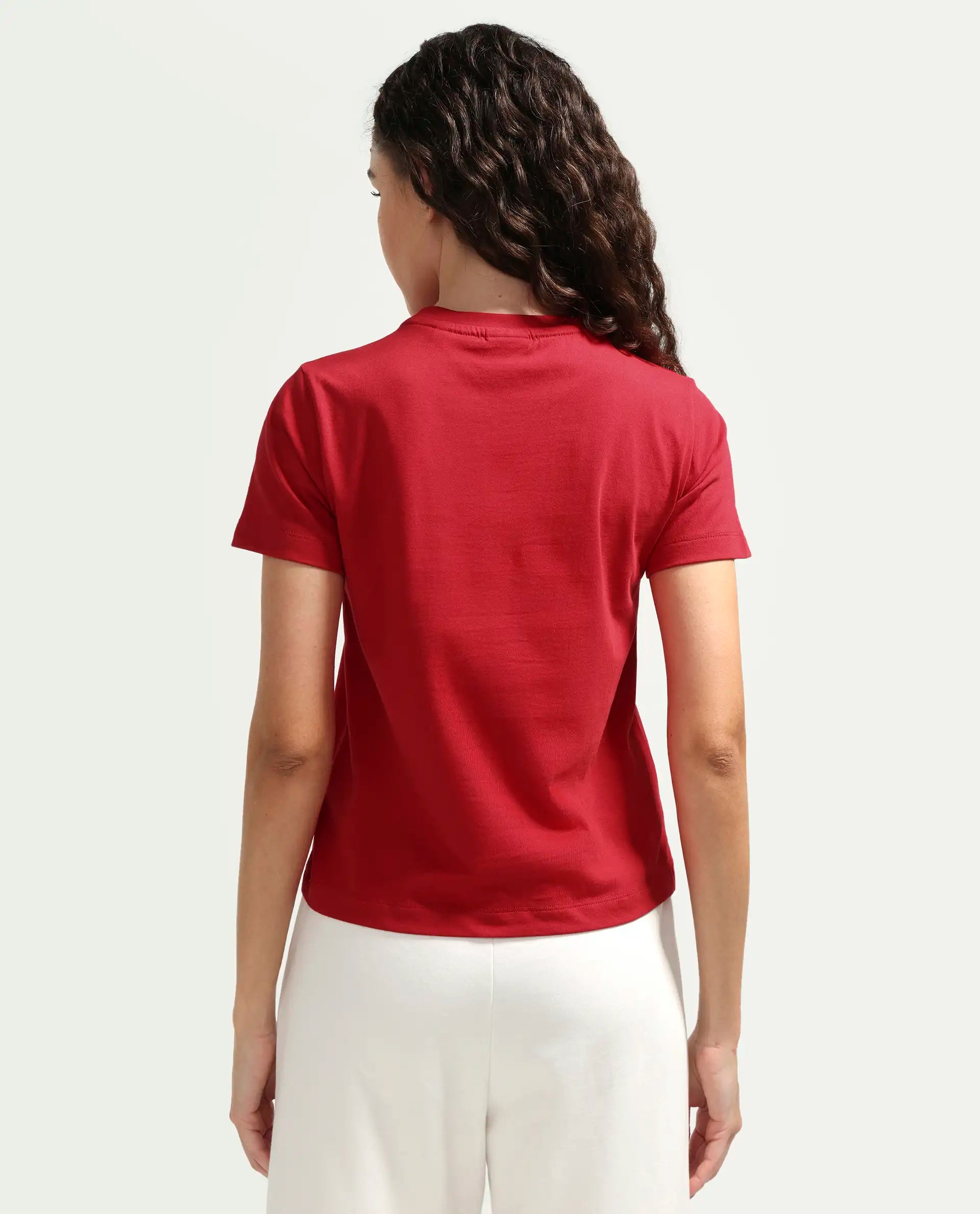 Rareism Women's Zexer Red Cotton Crew Neck Pull-On Regular Floral Print T-Shirt