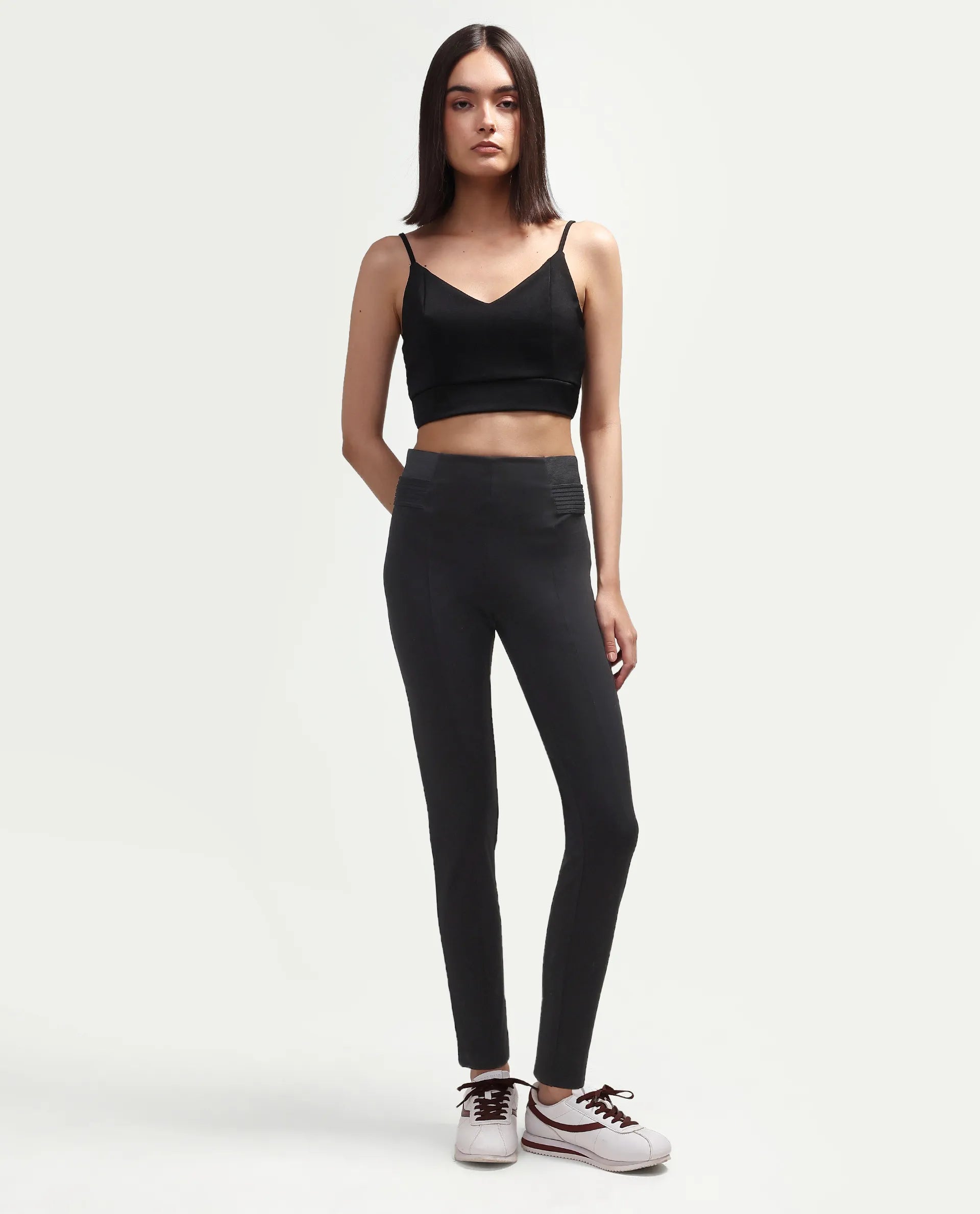 Rareism Women's Jancuro-S26 Black Viscose Blend Slim Fit Plain Trouser
