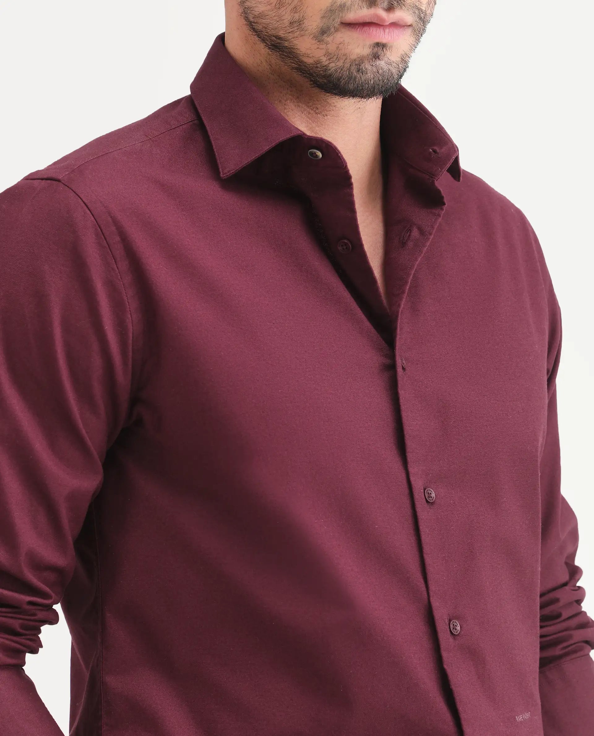Rare Rabbit Men's Remob Maroon Cotton Blend Fabric Full Sleeve Regular Fit Plain Shirt