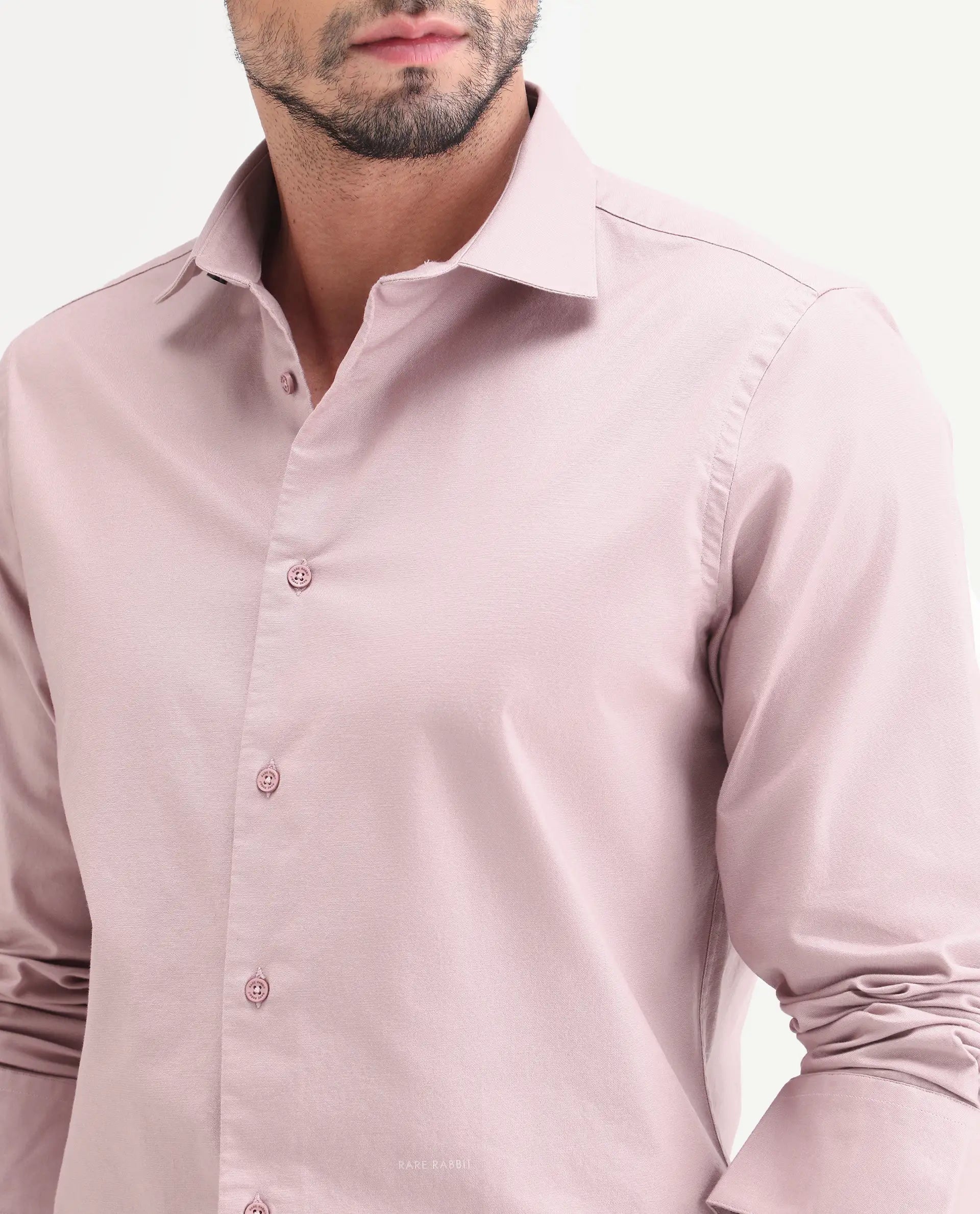 Rare Rabbit Men's Remob Light Pink Cotton Blend Fabric Full Sleeve Regular Fit Plain Shirt